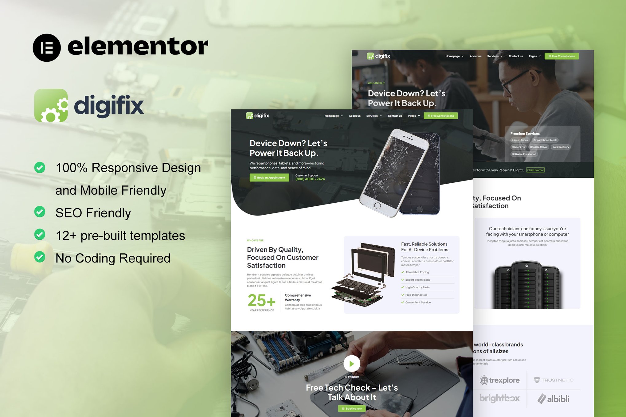 DigiFix - Mobile Phone Repair Elementor Pro Template Kit template kit cover image