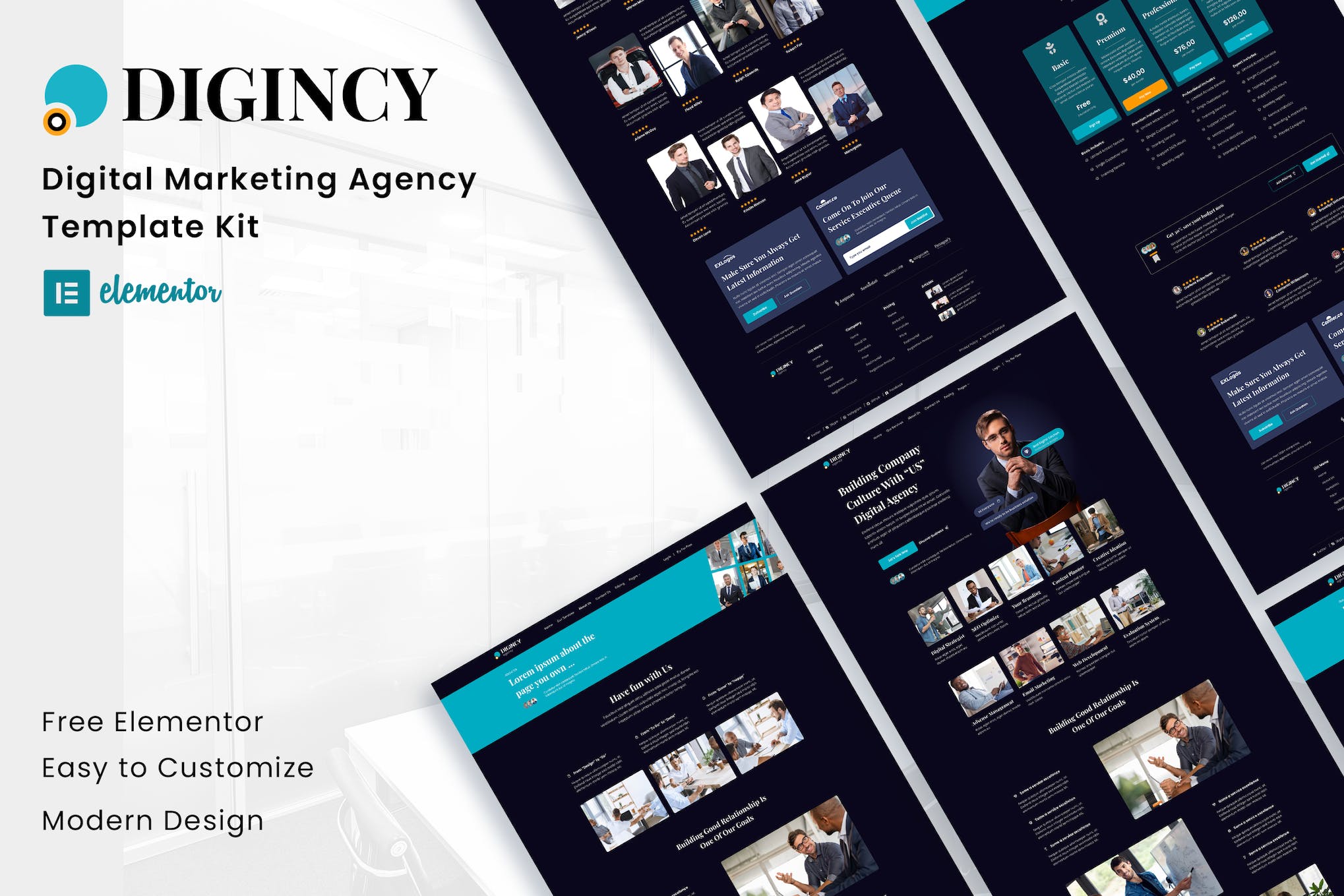 Digincy - Digital Marketing Agency Elementor Template Kit template kit cover image