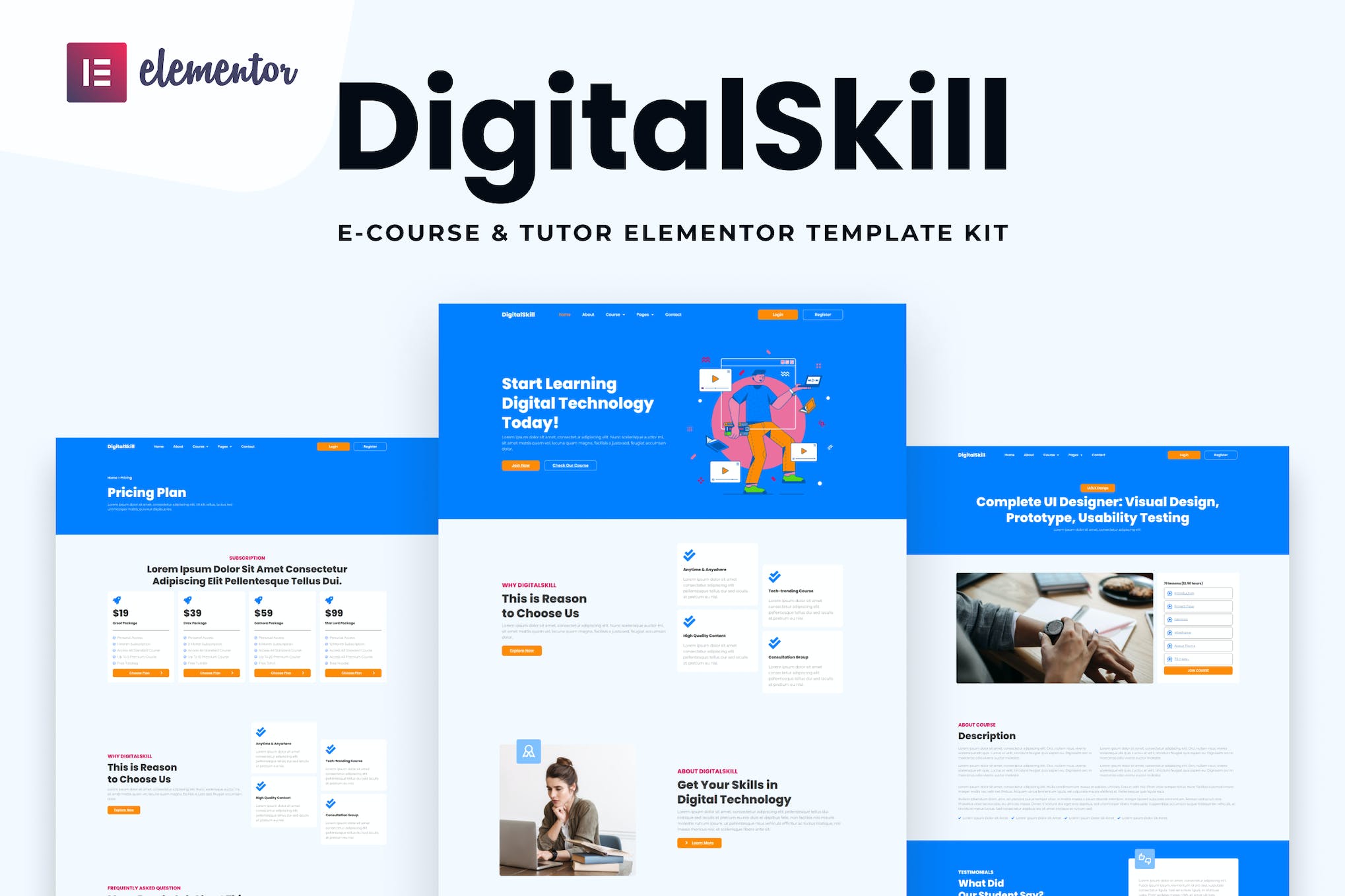DigitalSkill - E-course & Online Tutorials Elementor Pro Template Kit template kit cover image