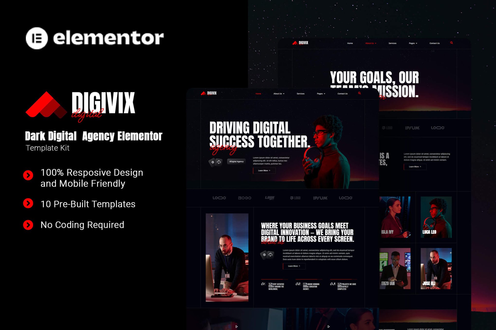 Digivix - Dark Digital Agency Elementor Template Kit template kit cover image