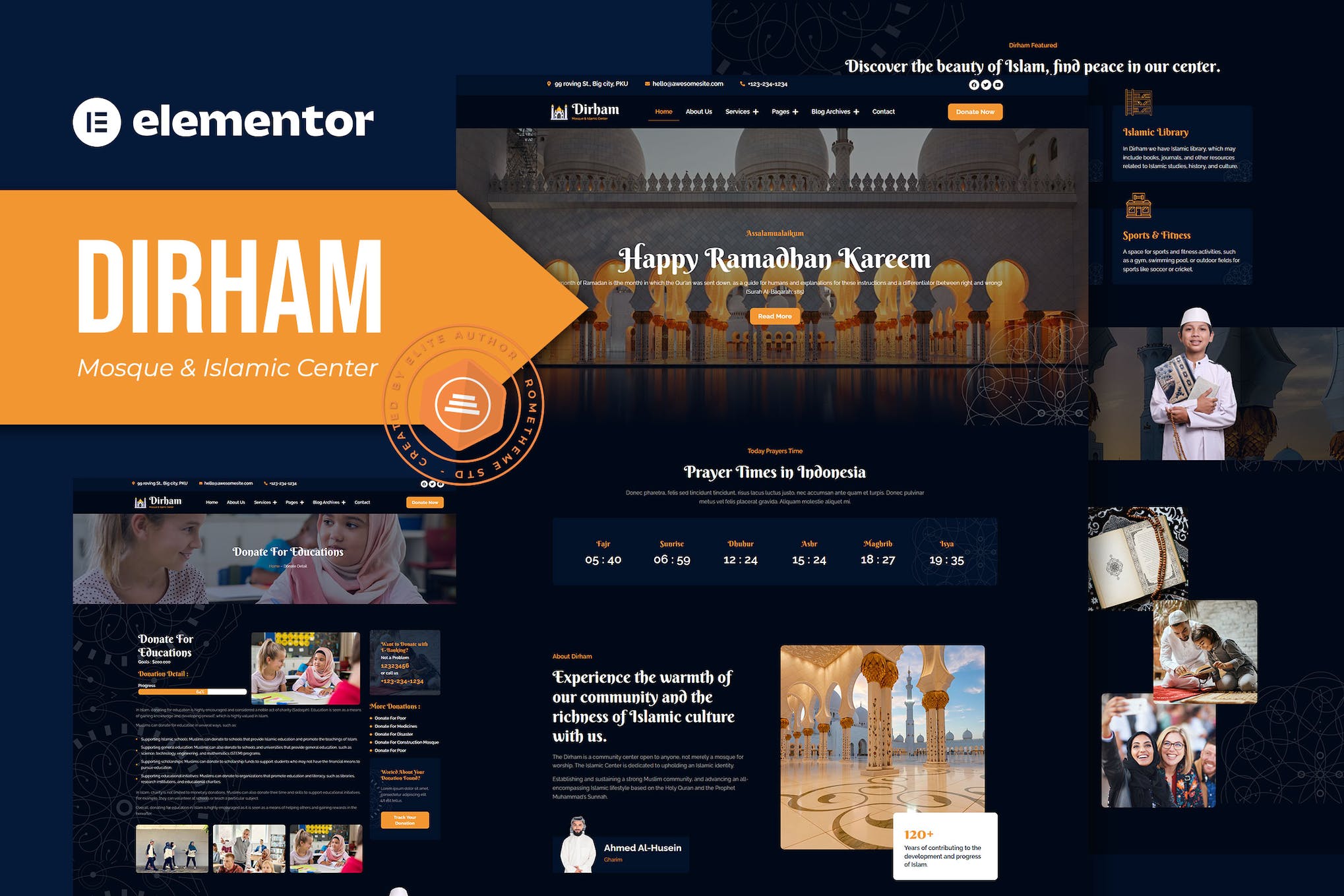 Dirham - Mosque & Islamic Center Elementor Pro Template Kit template kit cover image