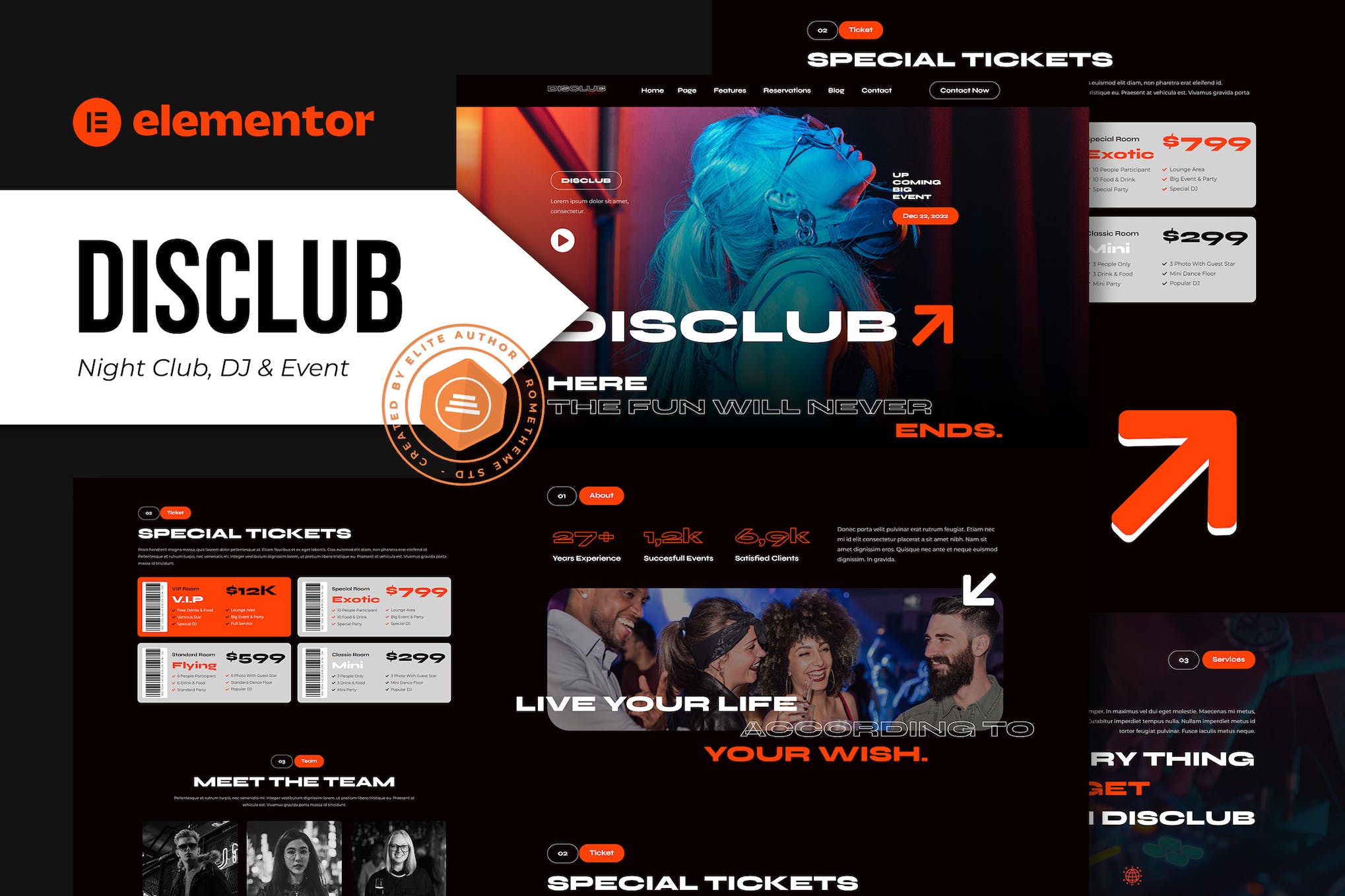 Disclub - Night Club DJ & Events Elementor Pro Template Kit template kit cover image