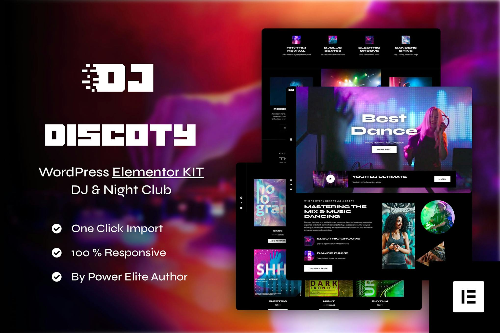 Discoty - DJ & Night Club Elementor Pro Template Kit template kit cover image