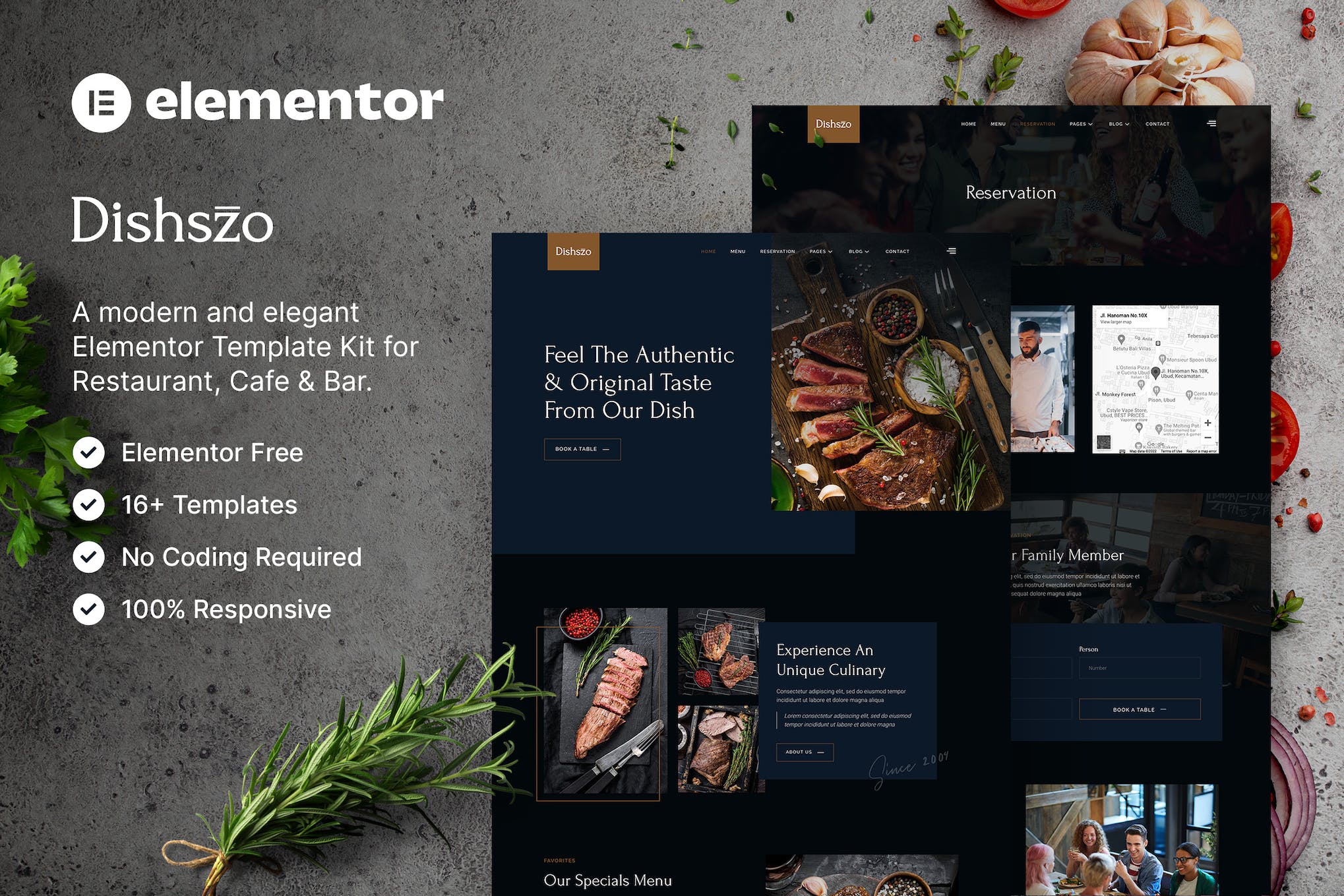 Dishszo – Restaurant & Cafe Elementor Template Kit template kit cover image