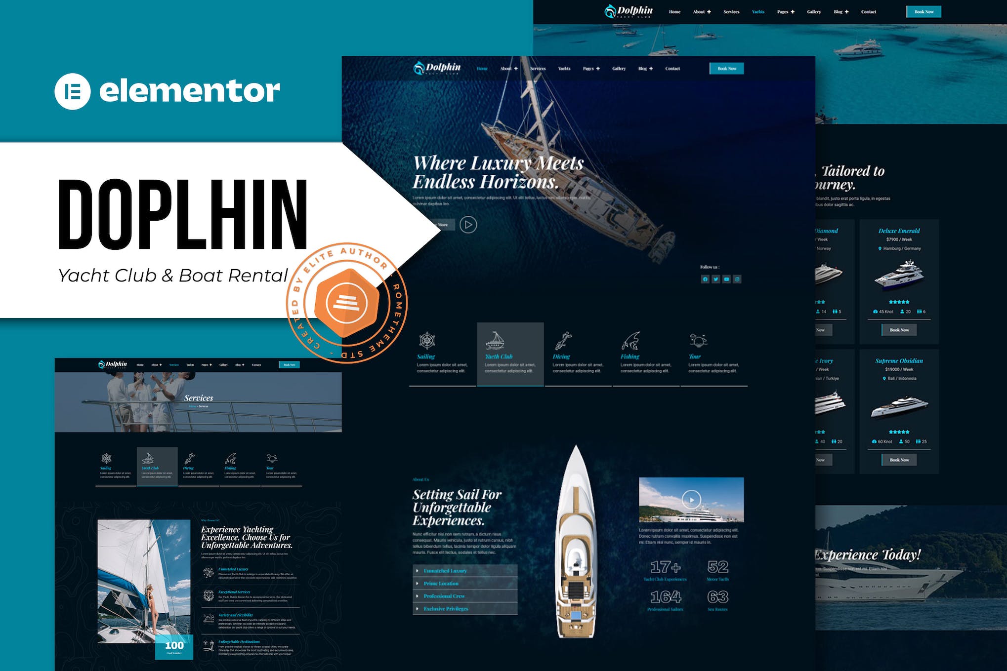Dolphin - Yacht Club & Boat Rental Elementor Pro Template Kit template kit cover image