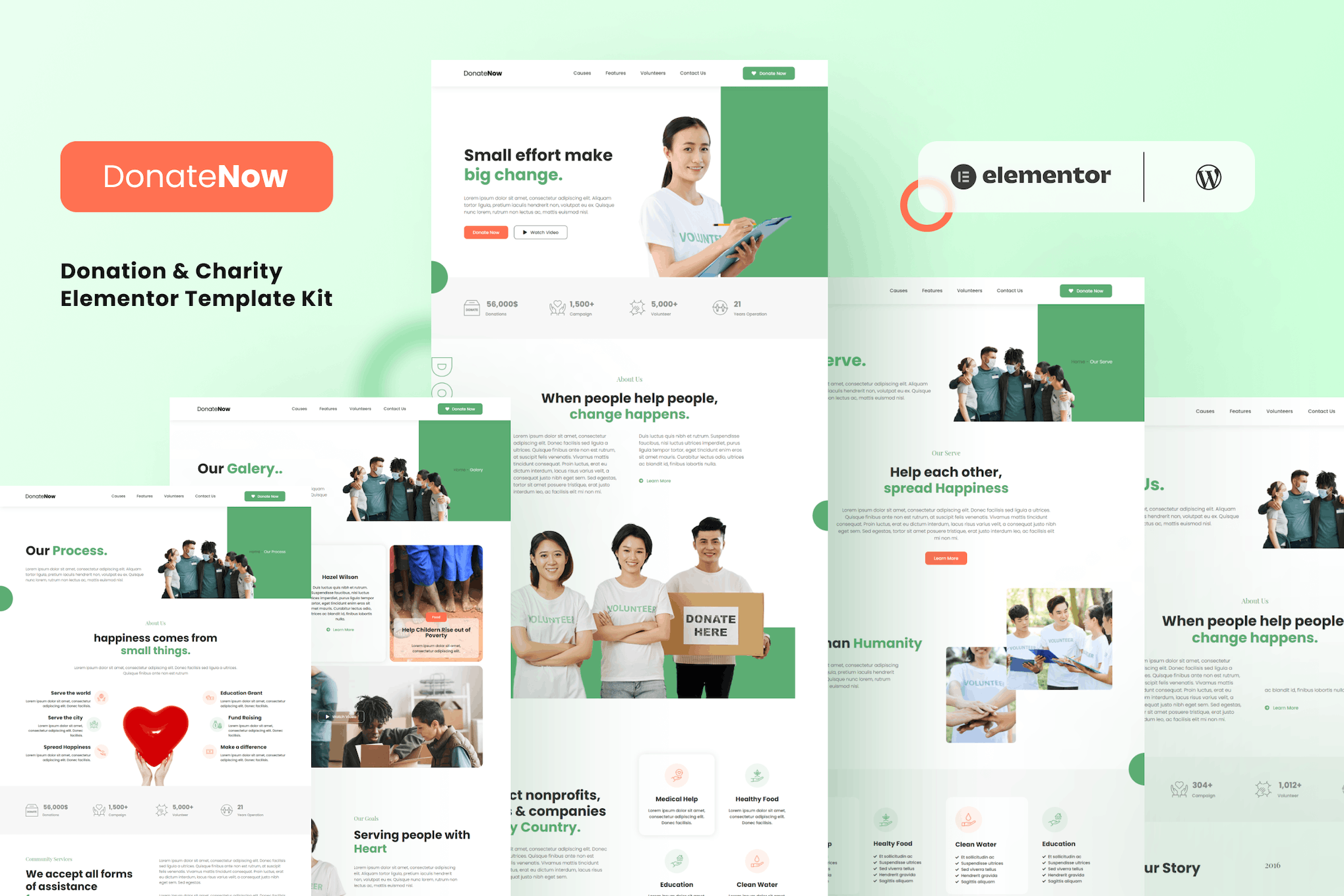 Donatenow - Donation & Charity Elementor Template Kit template kit cover image