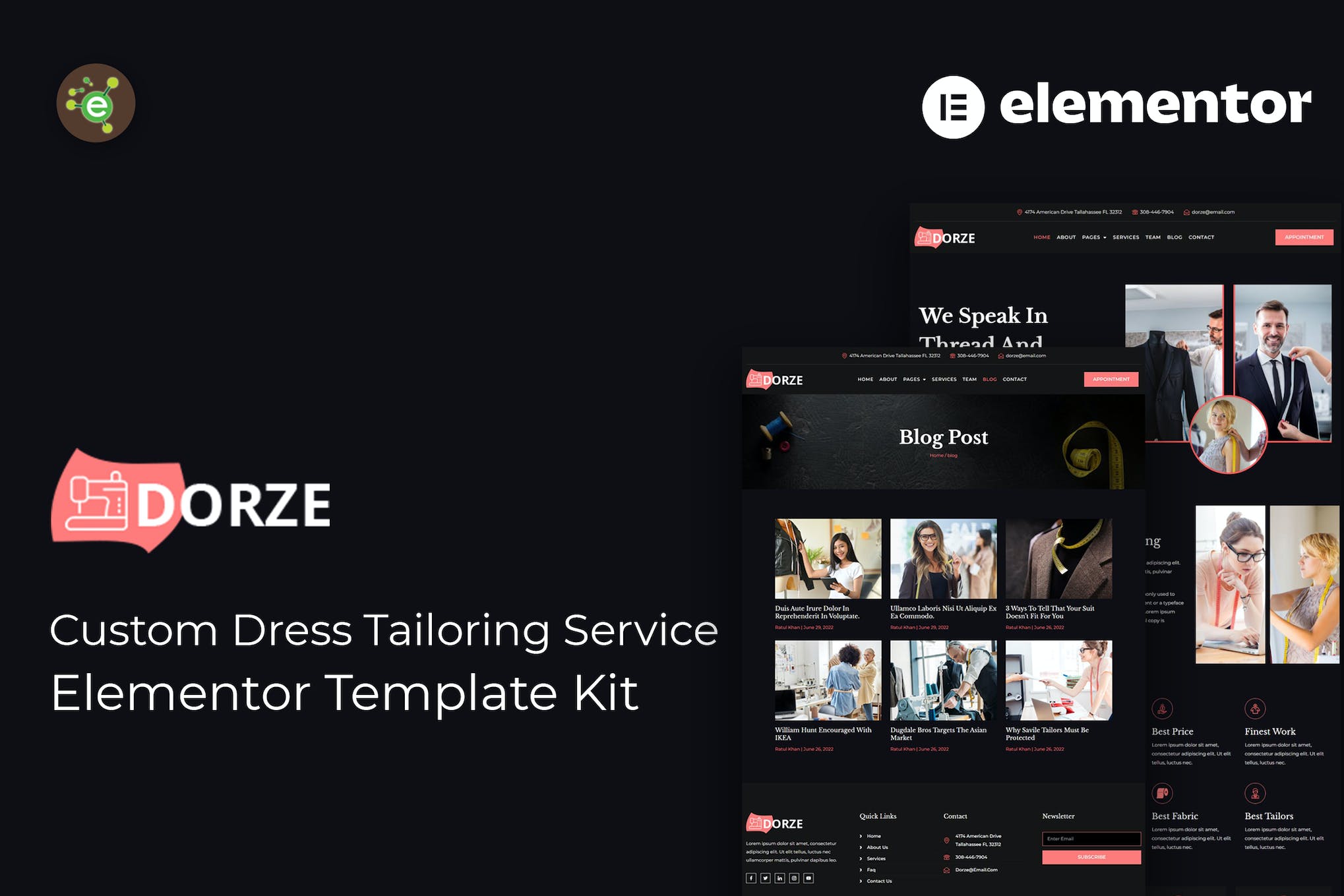 Dorze - Custom Dress Tailoring Service Elementor Pro Template Kit template kit cover image