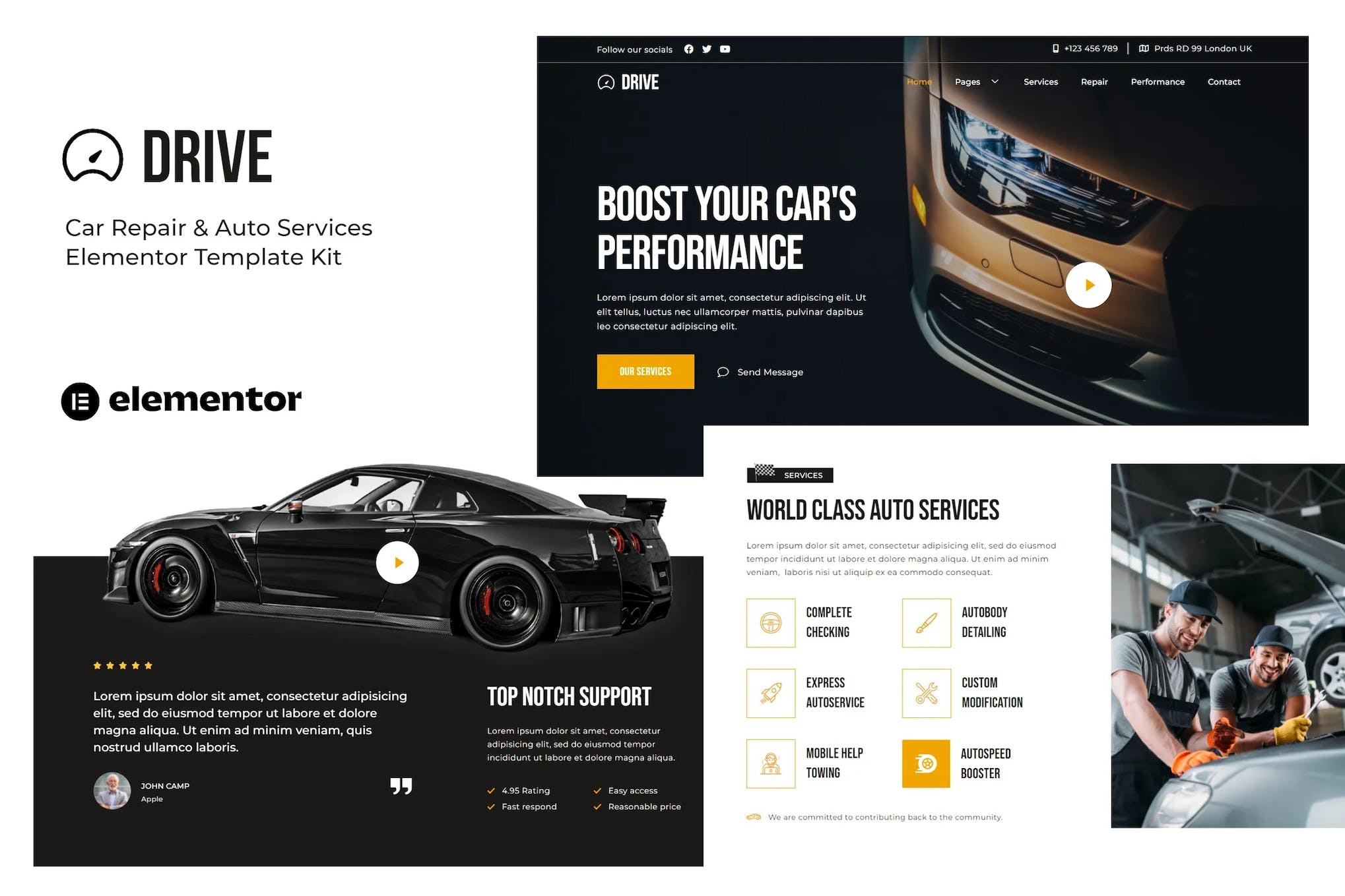 Drive - Car Repair & Auto Service Elementor Template Kit template kit cover image