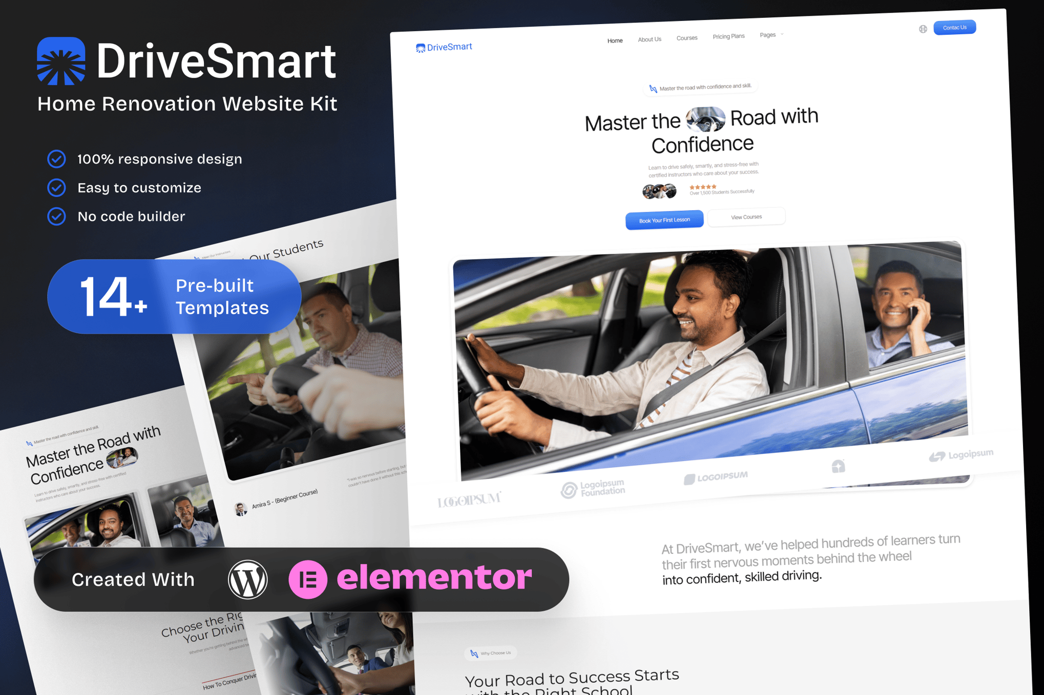 DriveSmart - Driving School Website Elementor Template Kit template kit cover image