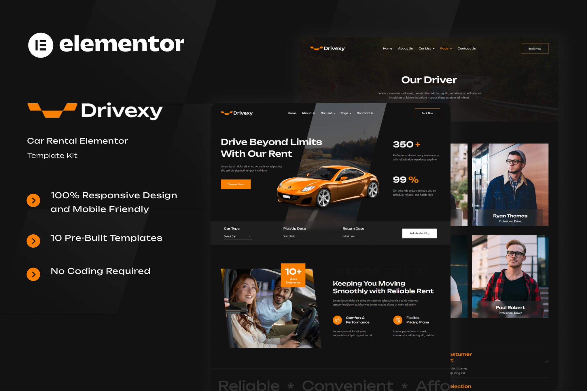 Drivexy - Car Rental Elementor Template Kit template kit cover image