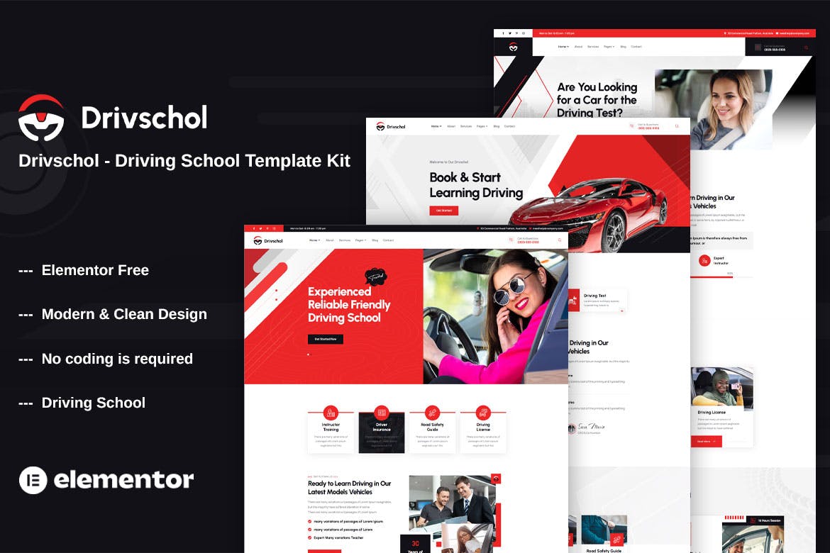 Drivschol - Driving School Elementor Template Kit template kit cover image