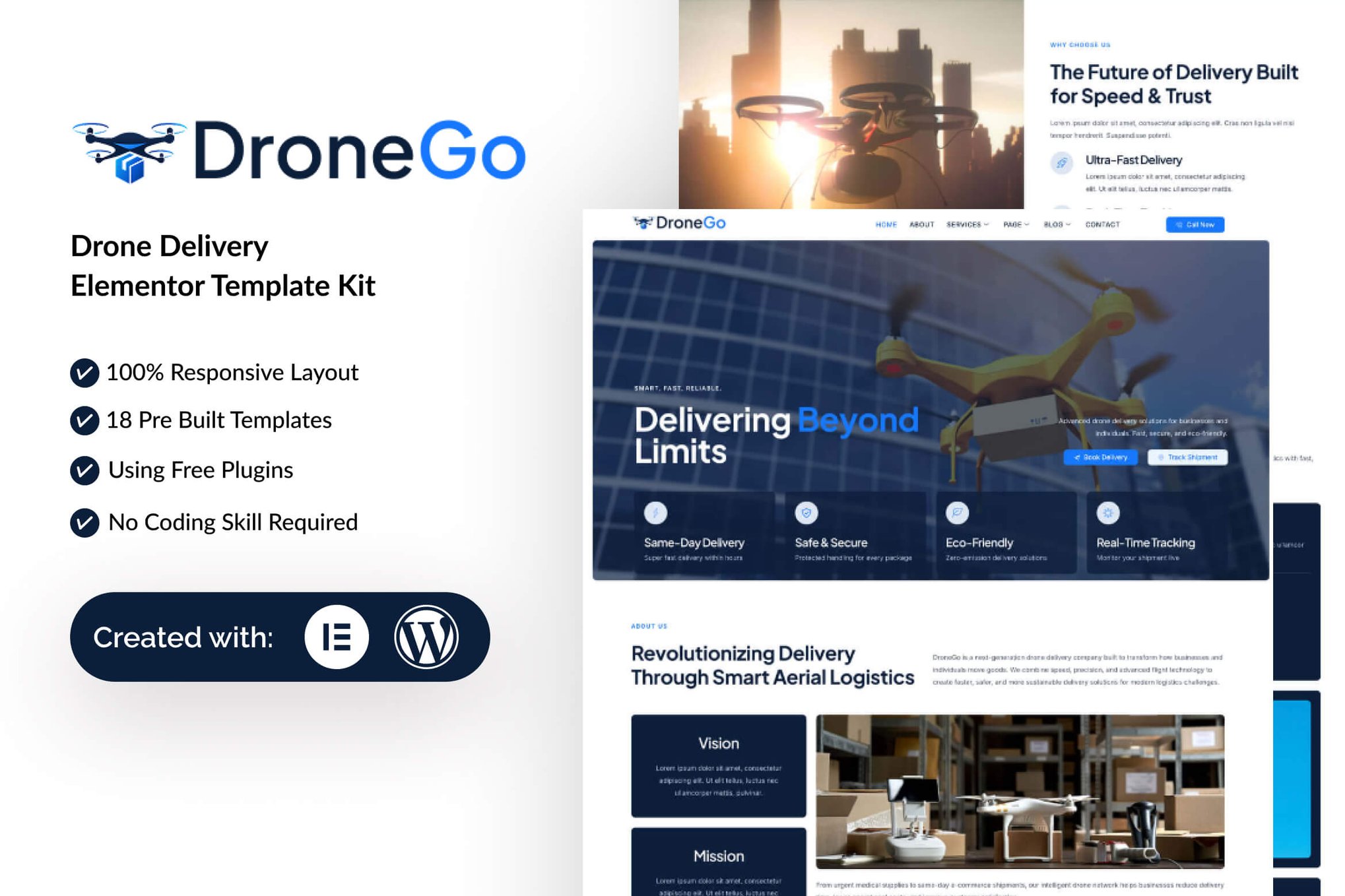 DroneGo - Drone Delivery Elementor Template Kit template kit cover image