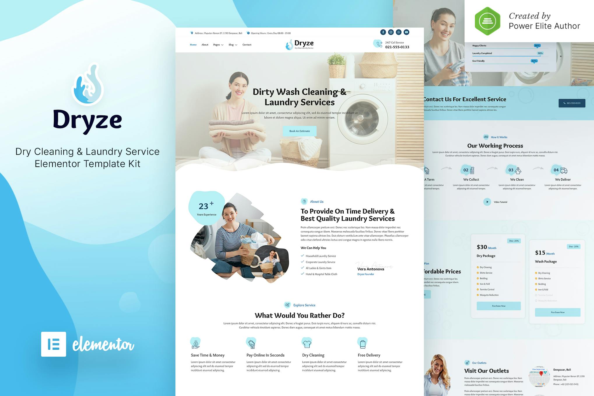 Dryze – Dry Cleaning & Laundry Service Elementor Template Kit template kit cover image