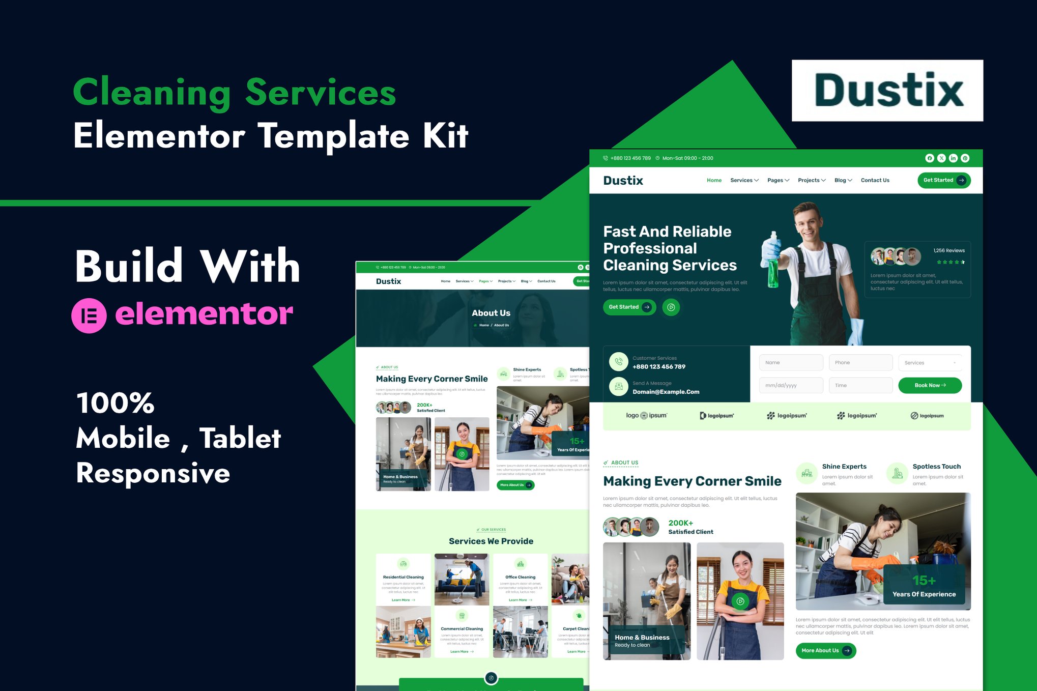Dustix - Cleaning Services Elementor Template Kit template kit cover image