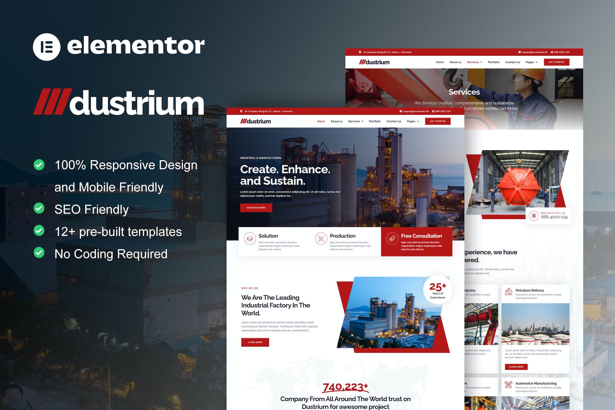 Dustrium - Industrial & Manufacturing Elementor Pro Template Kit template kit cover image