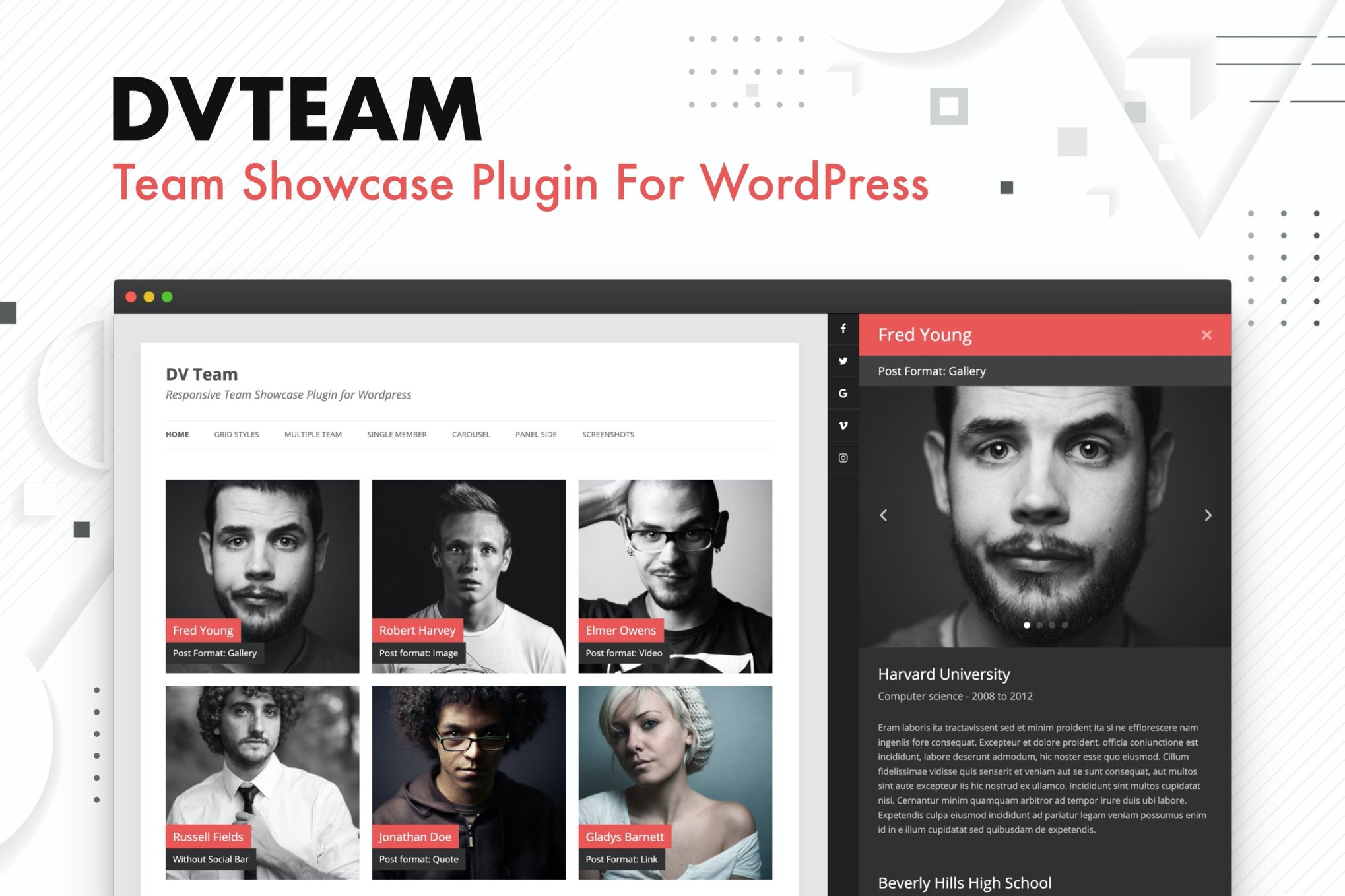 DV Team - Team Showcase Plugin For WordPress plugin cover image