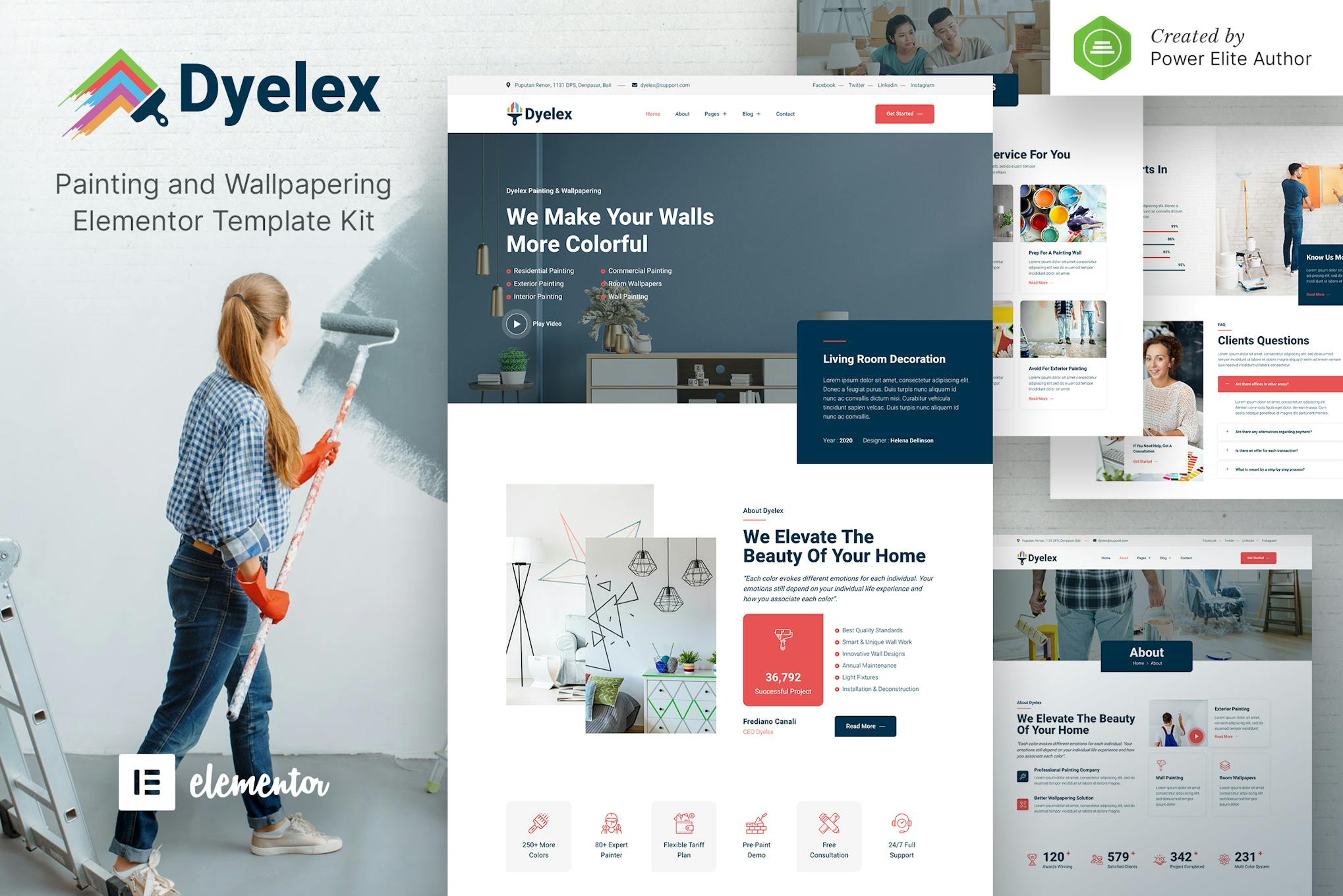 Dyelex – Painting & Wallpapering Service Elementor Template Kit template kit cover image