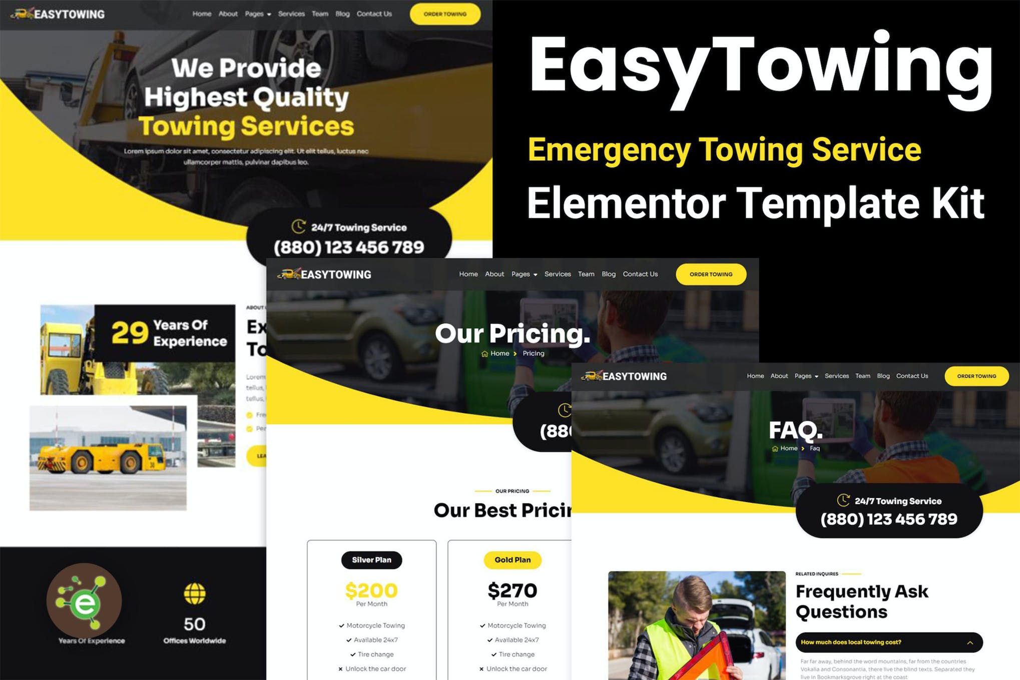 EasyTowing - Emergency Towing Service Elementor Template Kit template kit cover image