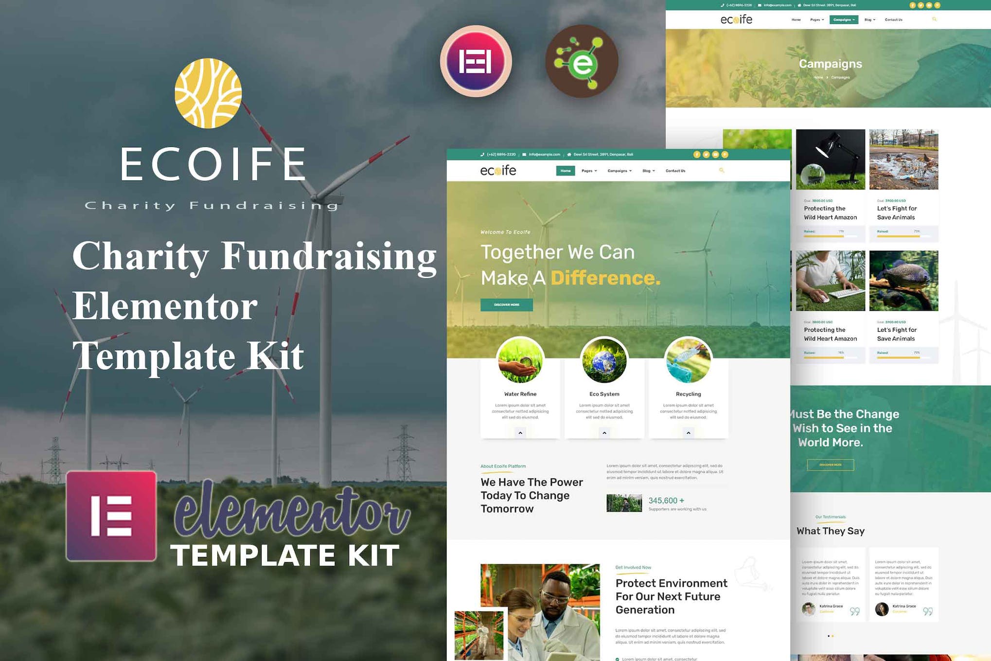 Ecoife - Charity Fundraising Elementor Template Kit template kit cover image