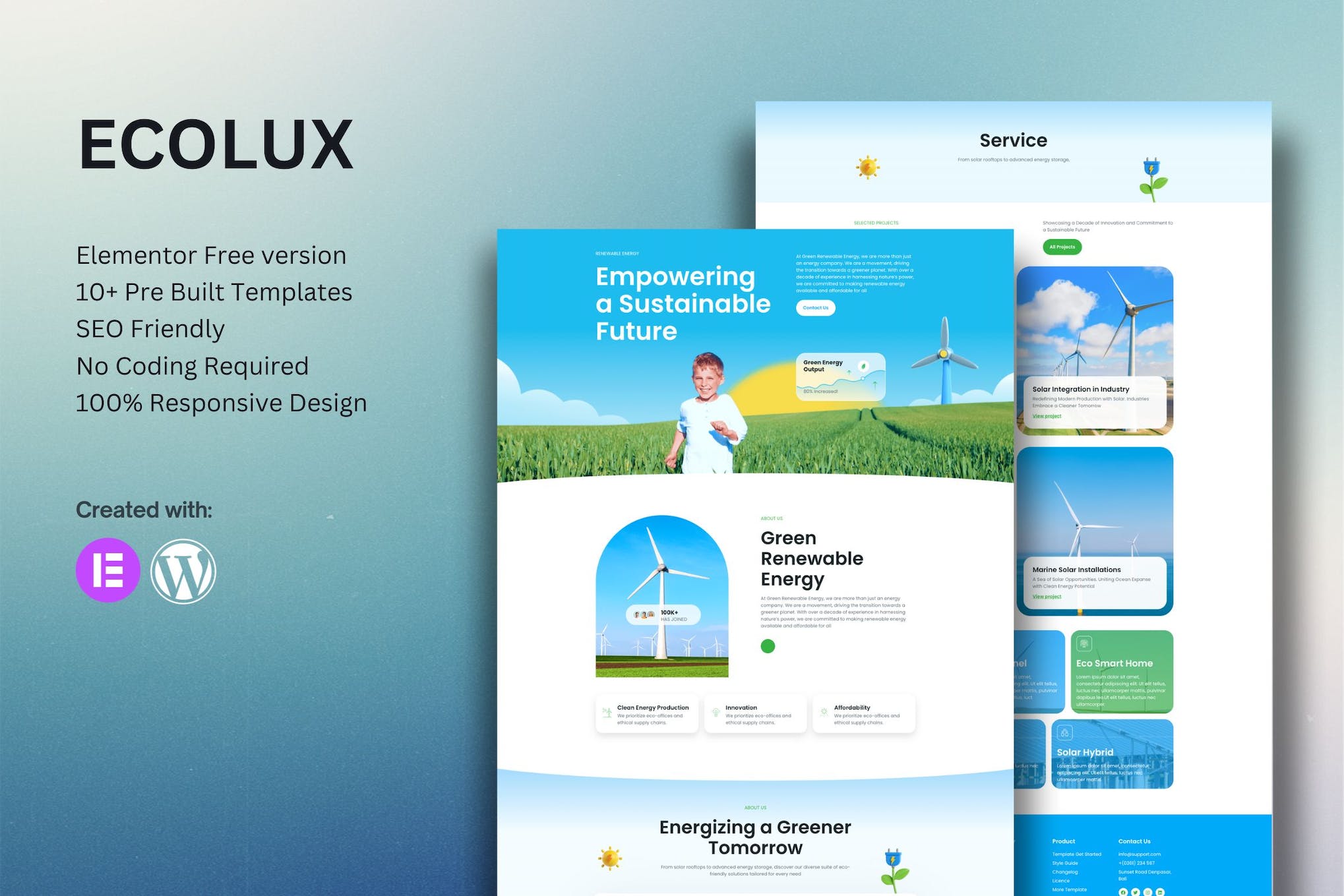 Ecolux - Green Renewable Energy Elementor Template Kit template kit cover image