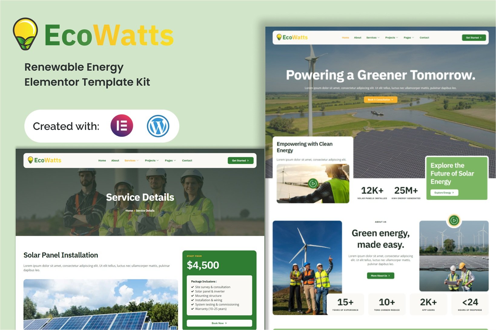 Ecowatts - Renewable Energy Elementor Template Kit template kit cover image