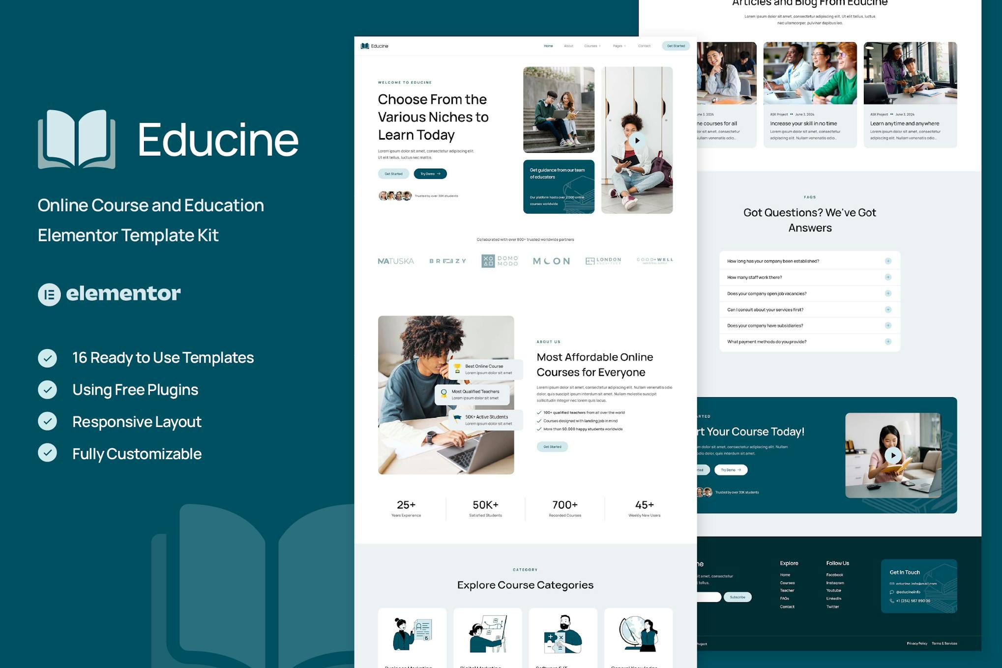 Educine - Online Course & Education Elementor Template Kit template kit cover image