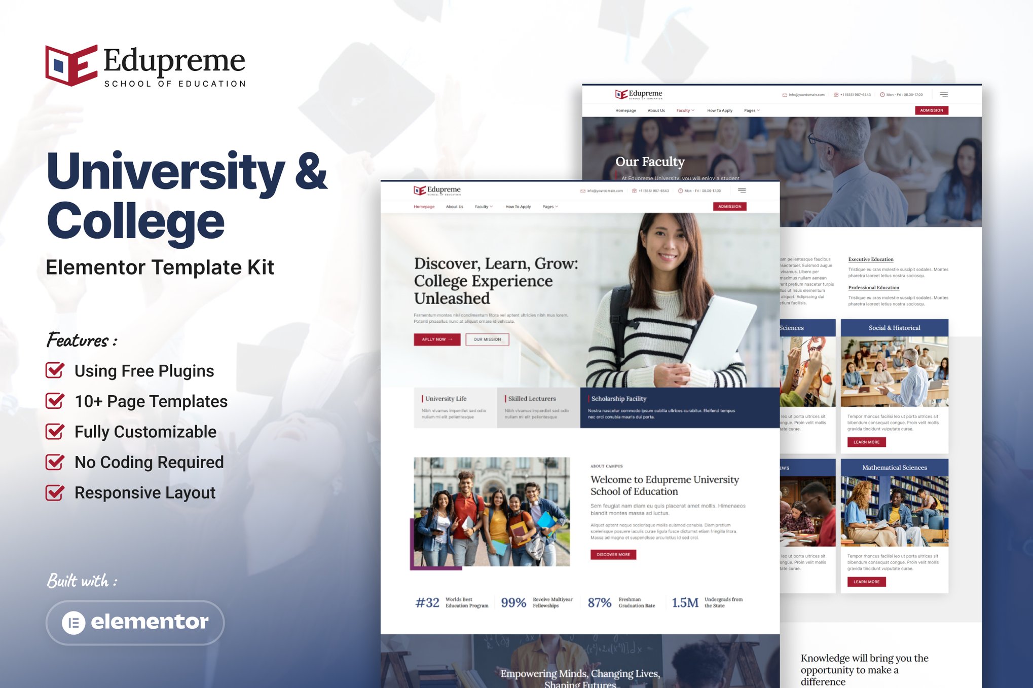 Edupreme - University & College Elementor Template Kit template kit cover image