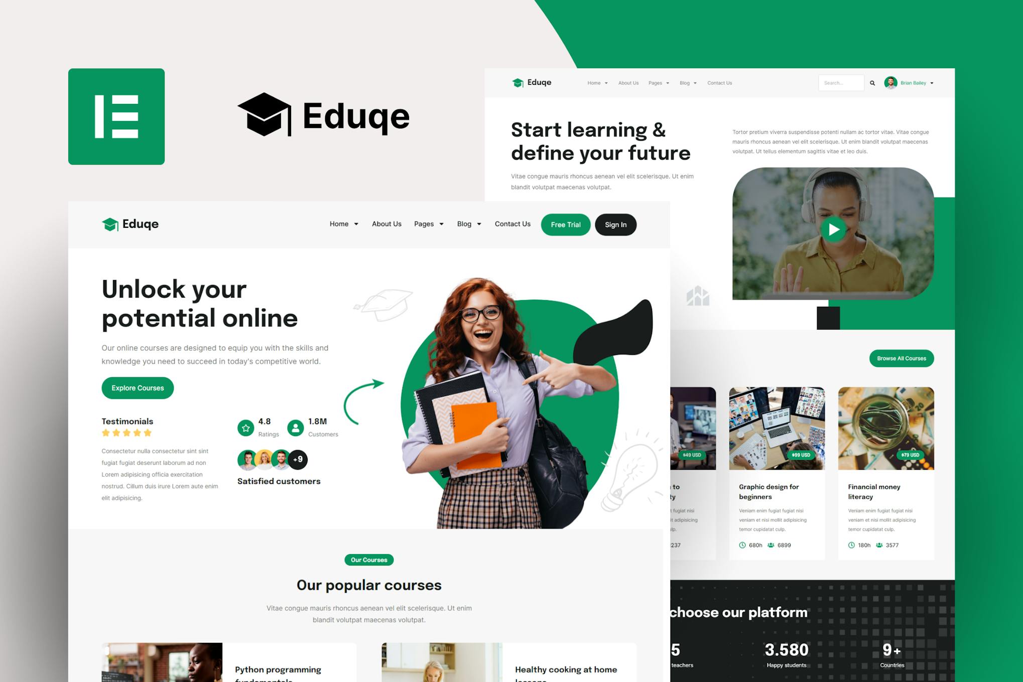 Eduqe - Online Courses Elementor Pro Template Kit template kit cover image
