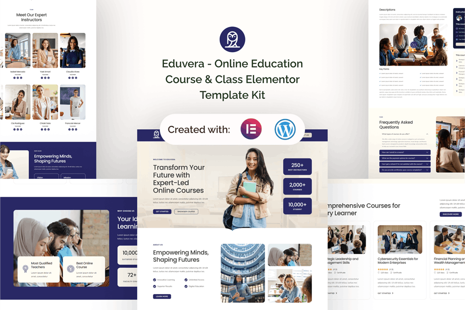 Eduvera - Online Education Course & Class Elementor Template Kit template kit cover image