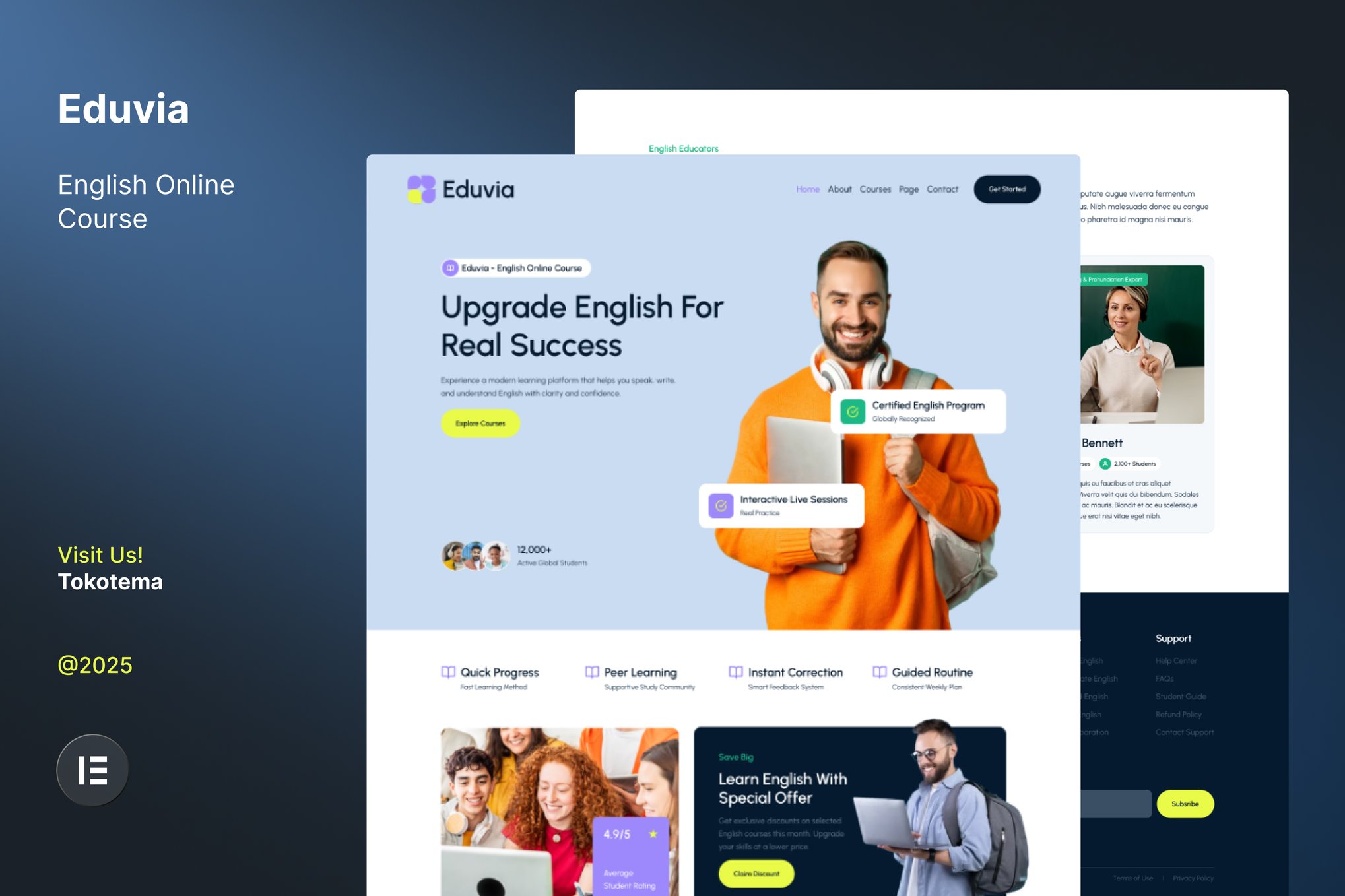 Eduvia - English Online Course Website Elementor Template Kit template kit cover image