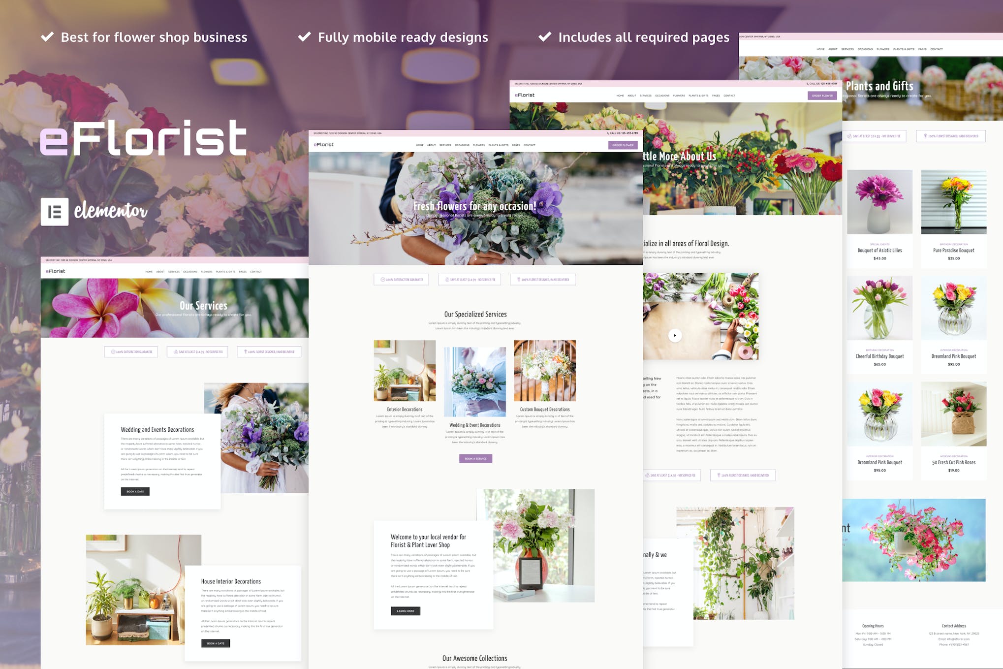 eFlorist - Flower Boutique & Decoration Elementor Template Kit template kit cover image