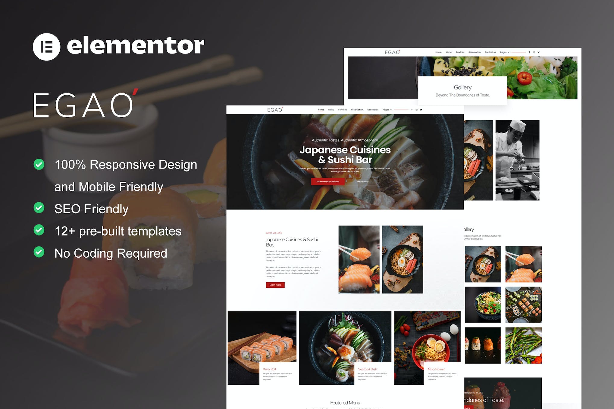Egao - Japanese Restaurant & Sushi Bar Elementor Template Kit template kit cover image