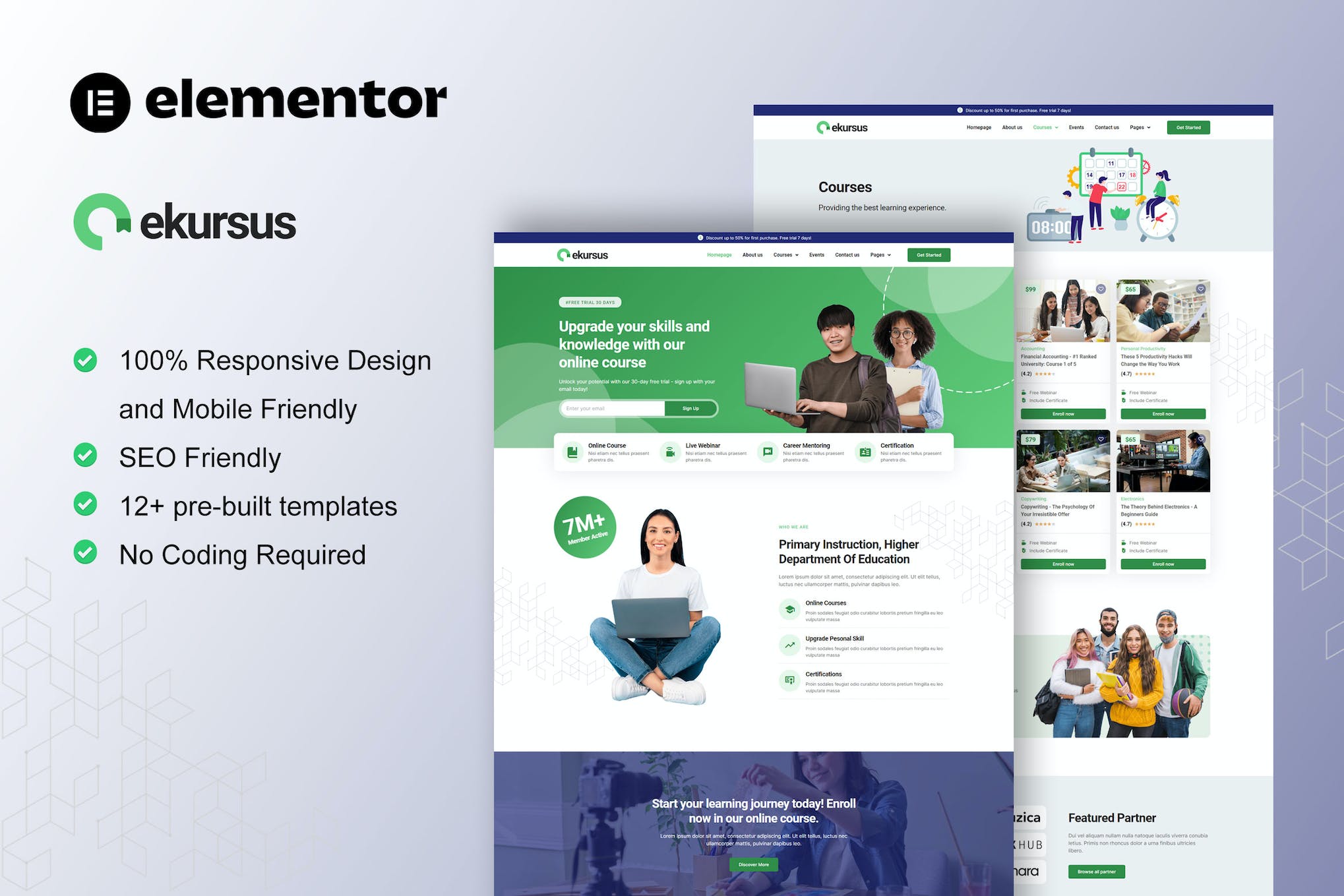 eKursus - Online Course & Education Elementor Template Kit template kit cover image