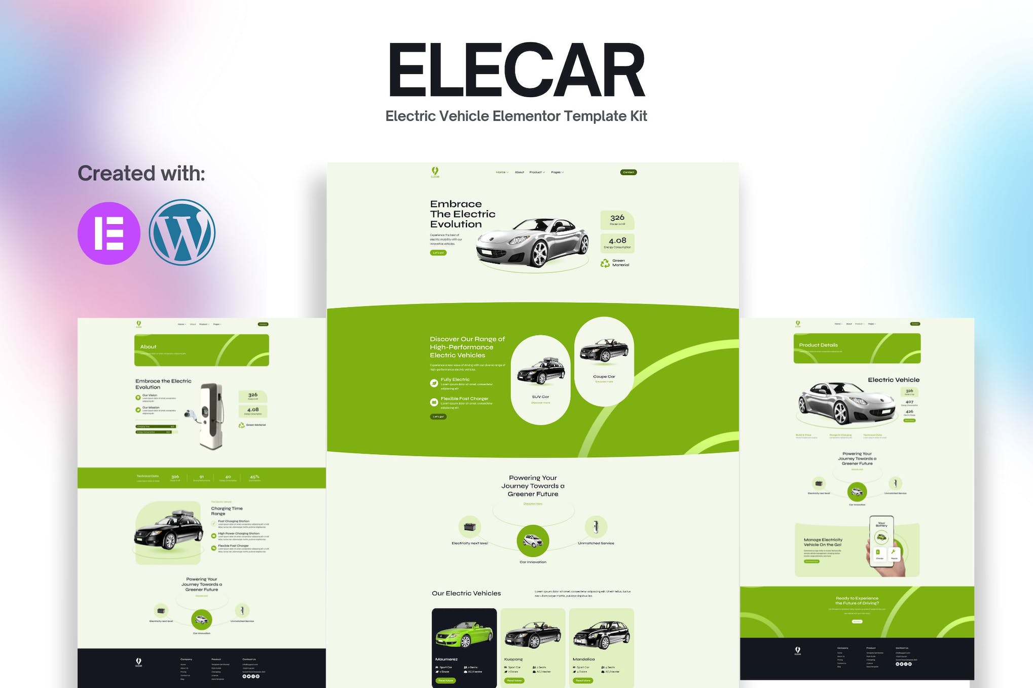 Elecar - Electric Vehicle Elementor Template Kit template kit cover image
