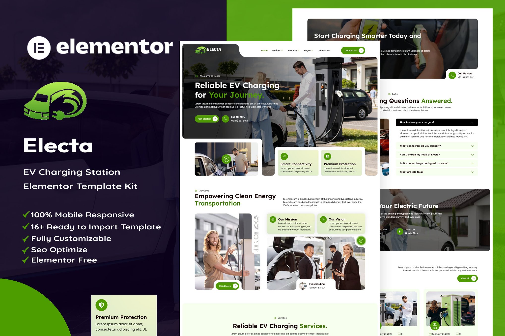 Electa - EV Charging Station Elementor Template Kit template kit cover image