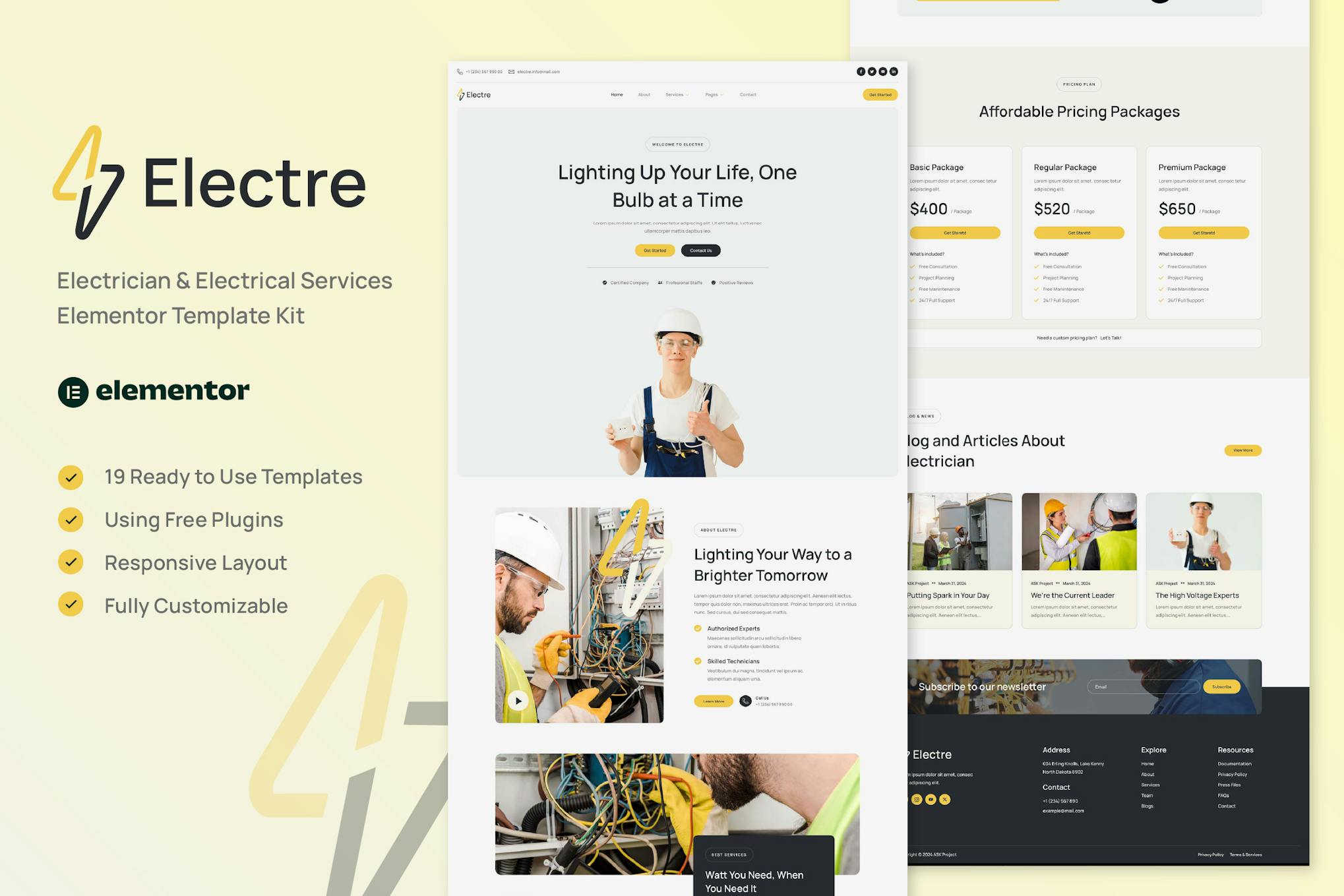 Electre - Electrician & Electrical Services Elementor Template Kit template kit cover image