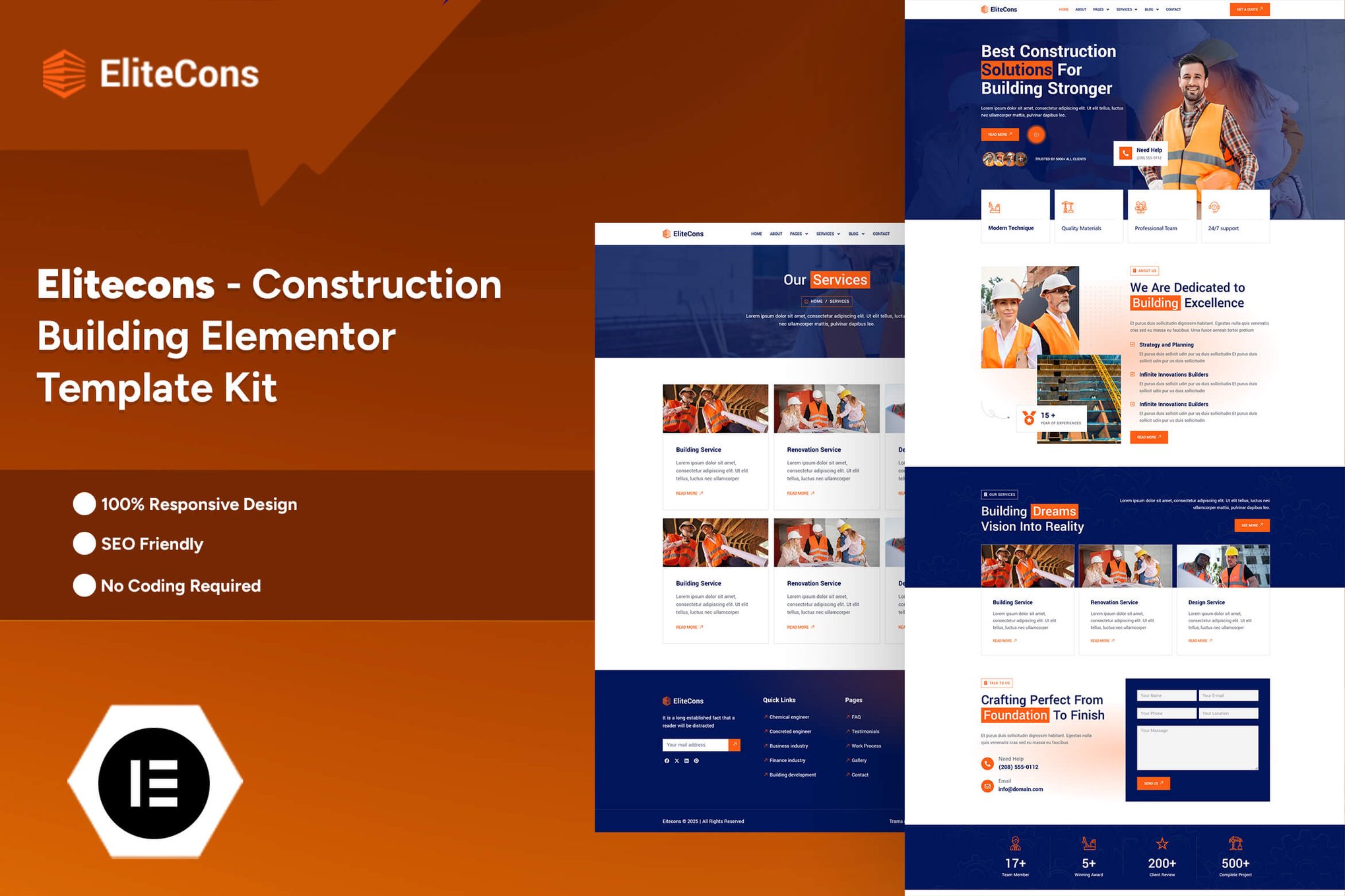 Elitecons - Construction Building Elementor Pro Template Kit template kit cover image