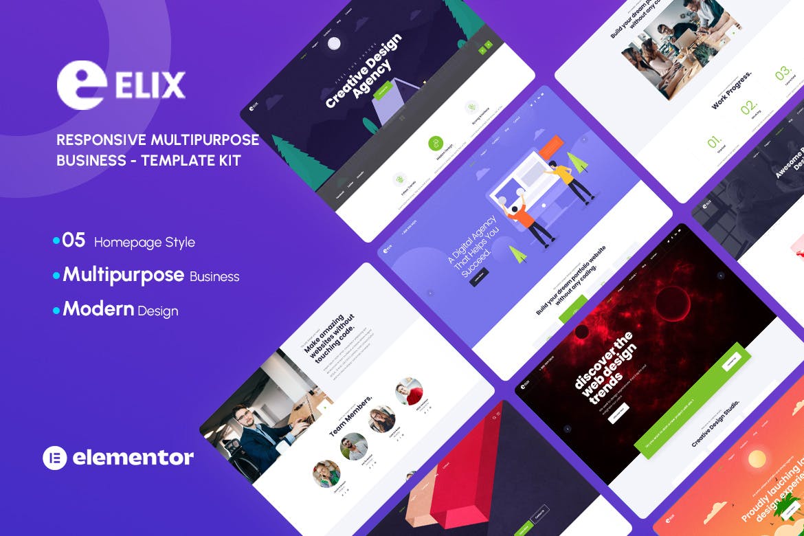 Elix - Responsive Multipurpose Creative Business Template Kit template kit cover image