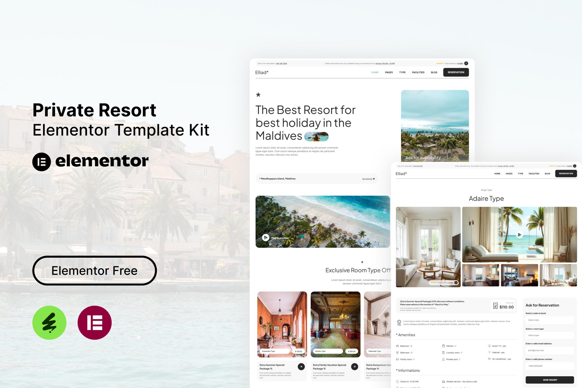 Elliad - Private Resort Elementor Template Kit template kit cover image