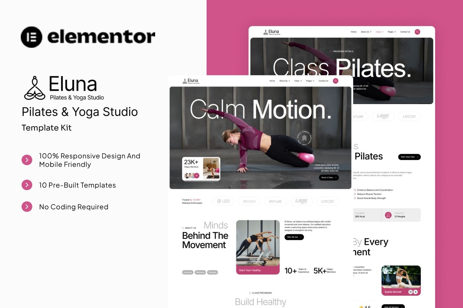 Eluna - Pilates & Yoga Studio Elementor Template Kit template kit cover image