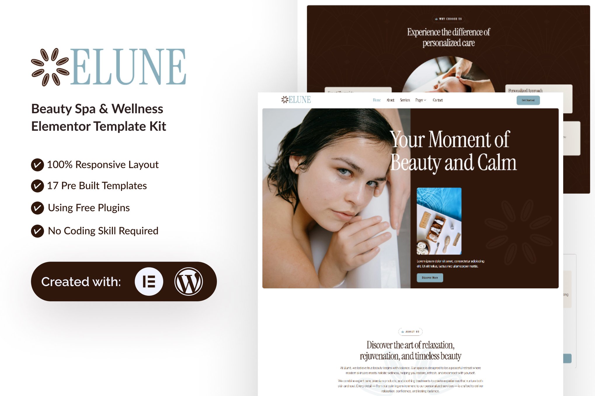 Elune - Beauty Spa & Wellness Elementor Template Kit template kit cover image