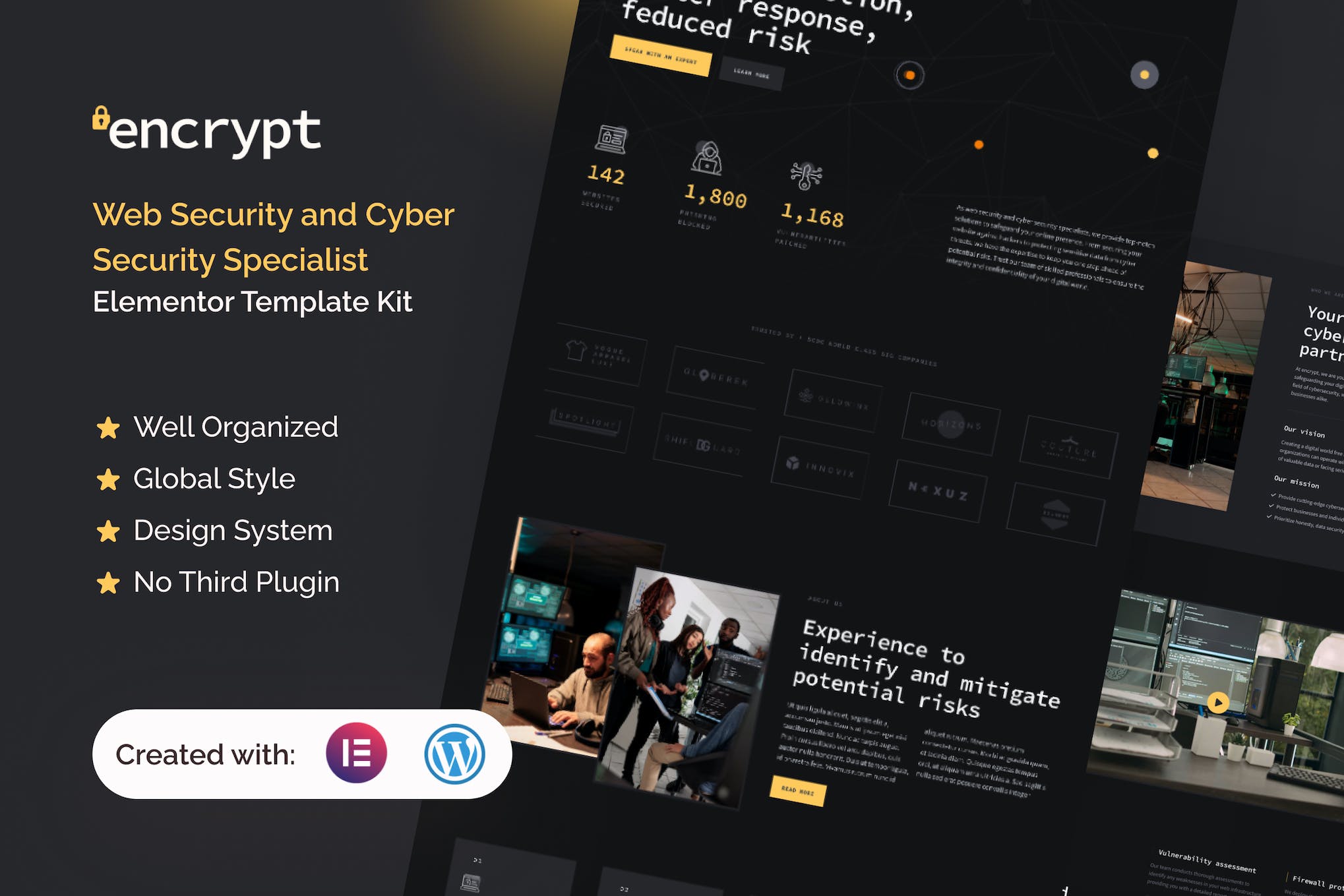Encrypt - Cyber Security Specialist Elementor Pro Template Kit template kit cover image