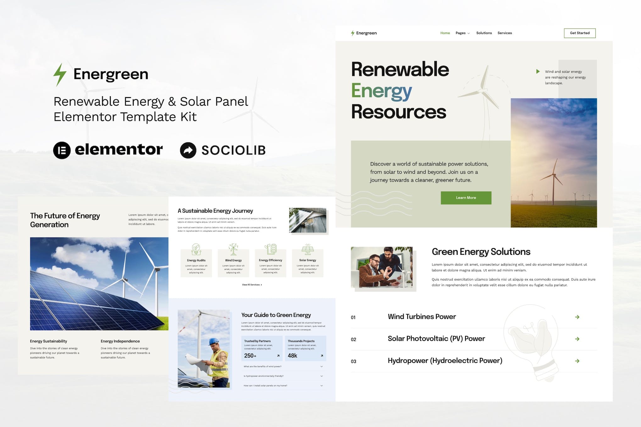 Energreen - Renewable Energy & Solar Panel Elementor Template Kit template kit cover image