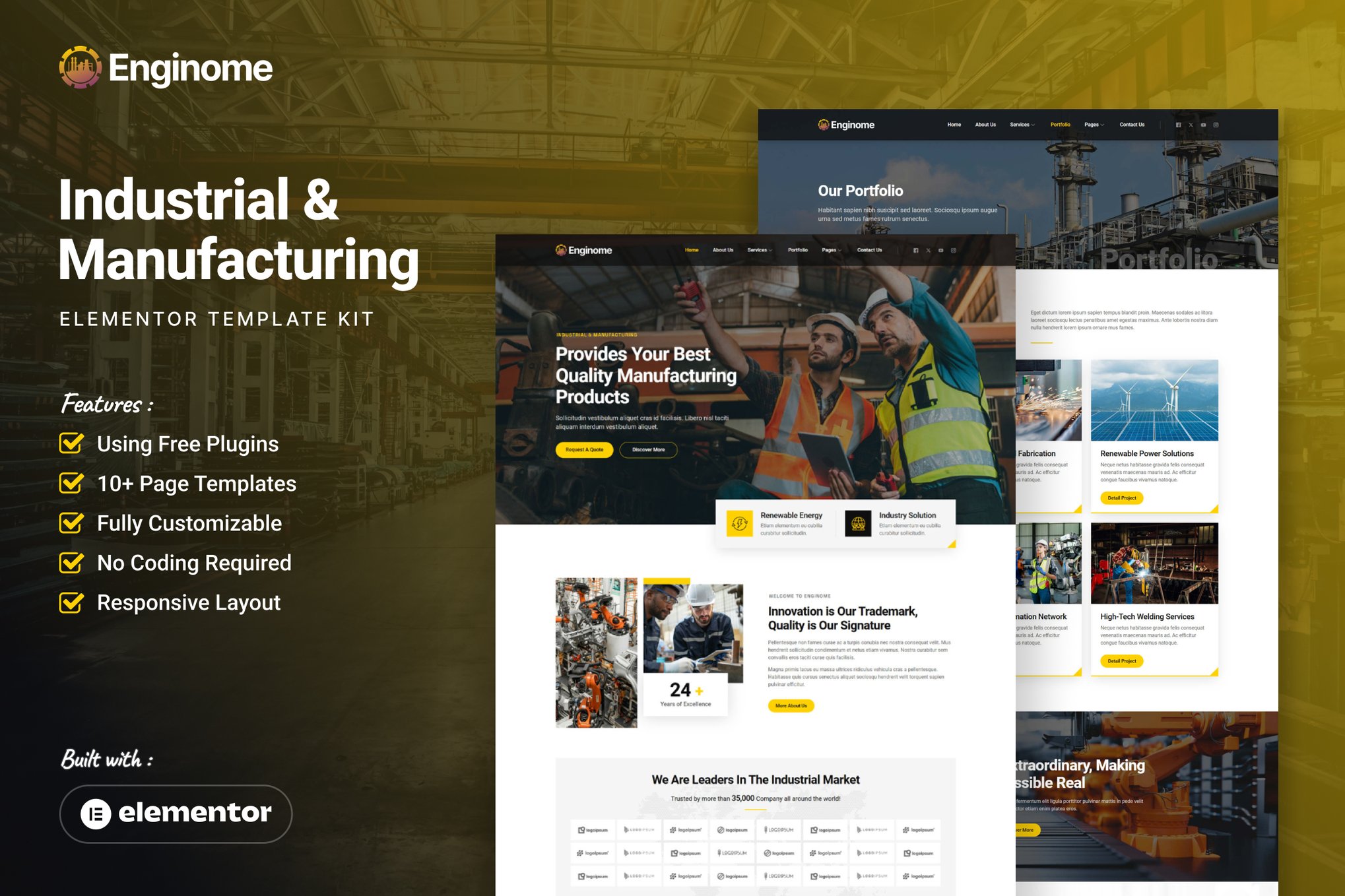 Enginome - Industrial & Manufacturing Elementor Template Kit template kit cover image