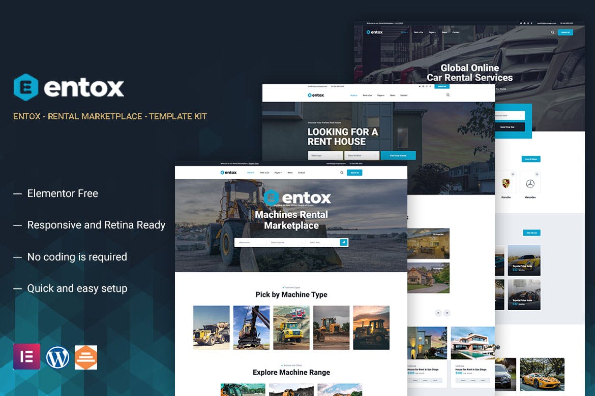 Entox - Car Rental Marketplace Elementor Template Kit template kit cover image
