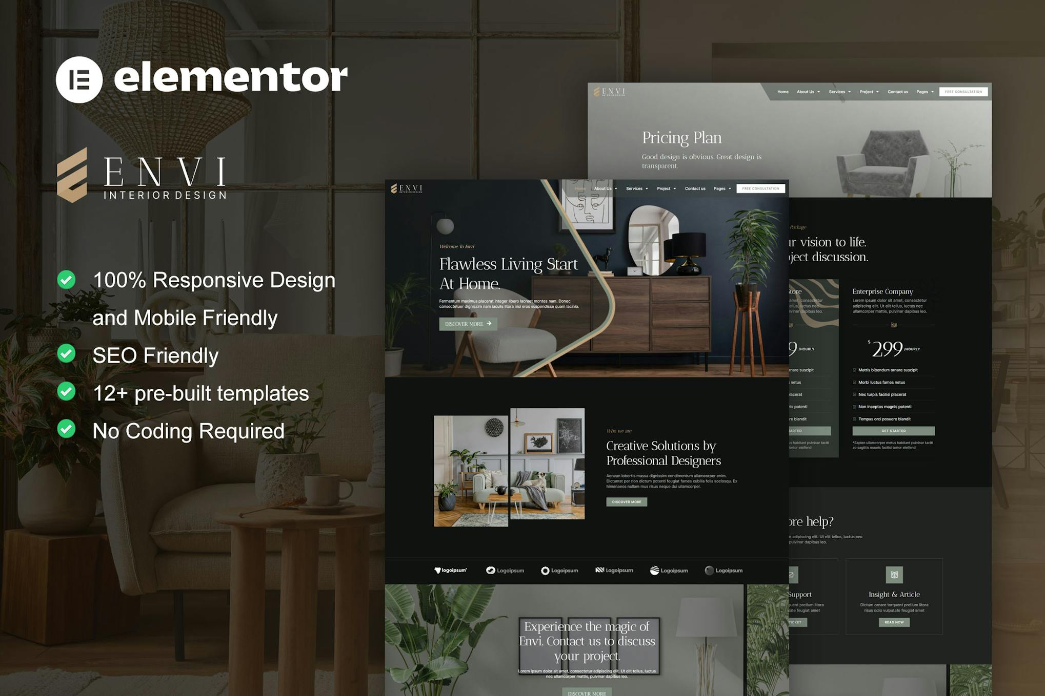 Envi - Interior Design & Architecture Elementor Template Kit template kit cover image