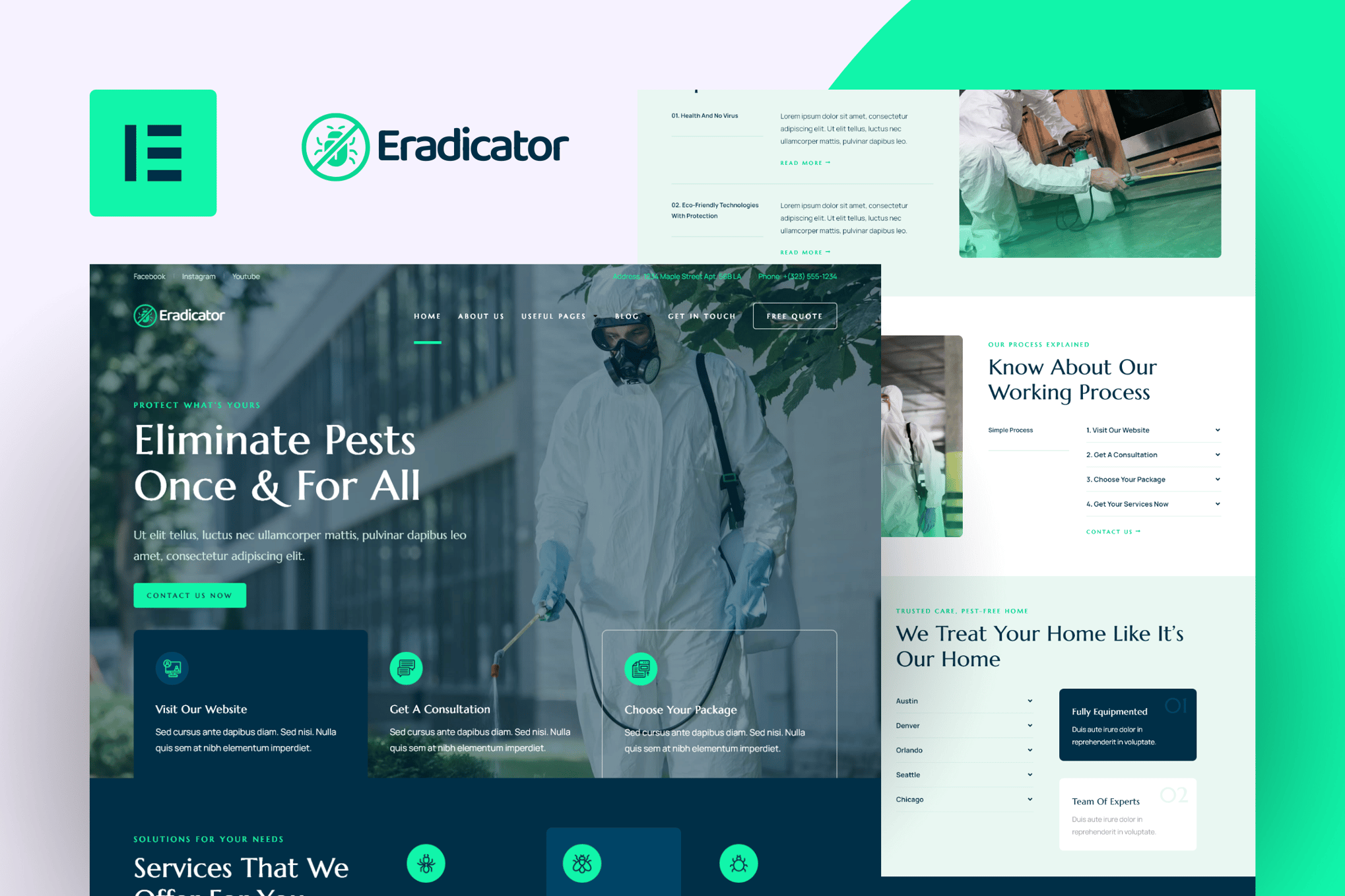 Eradicator - Pest Control Services Elementor Pro Template Kit template kit cover image
