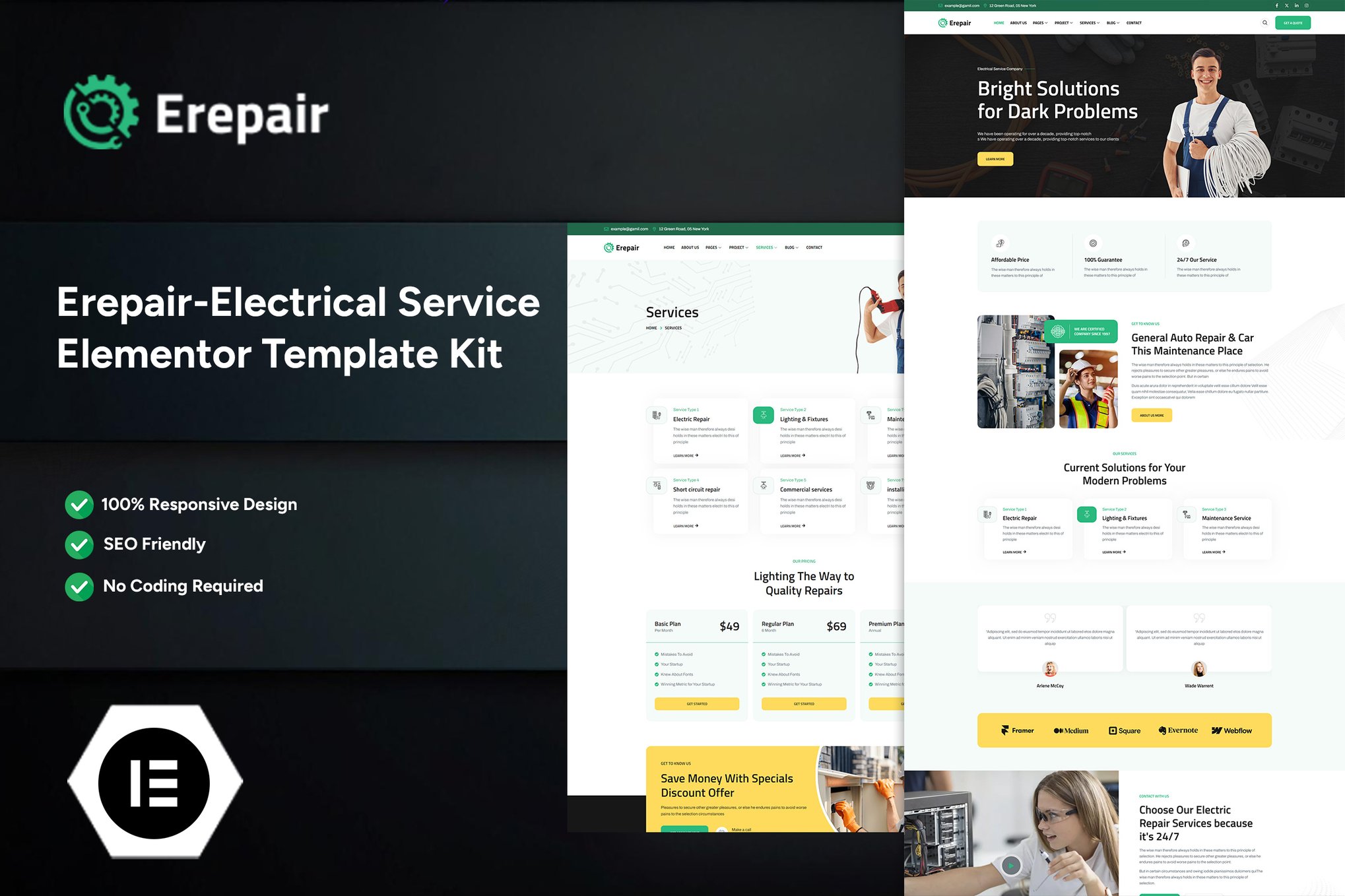Erepair - Electrical Service ElementorTemplateKit template kit cover image