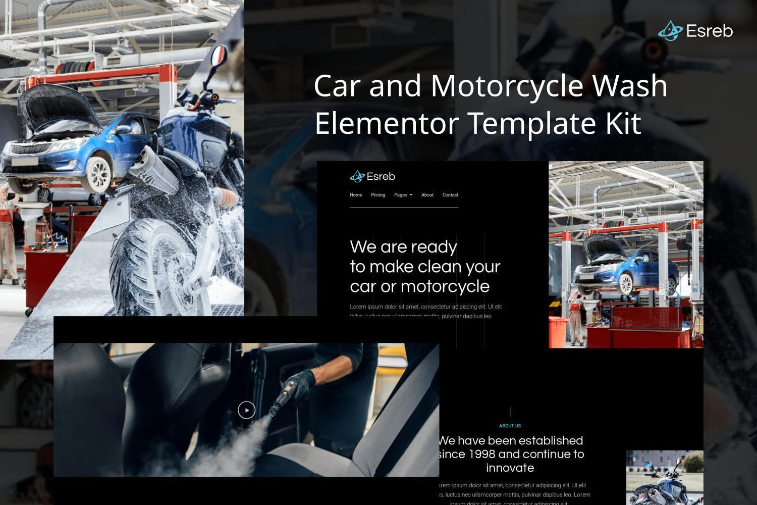 Esreb - Car & Motorcycle Wash Elementor Template Kit template kit cover image
