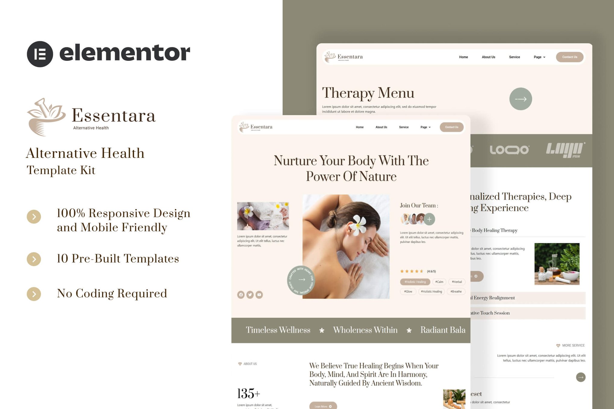 Essentara - Alternative Health Elementor Template Kit template kit cover image